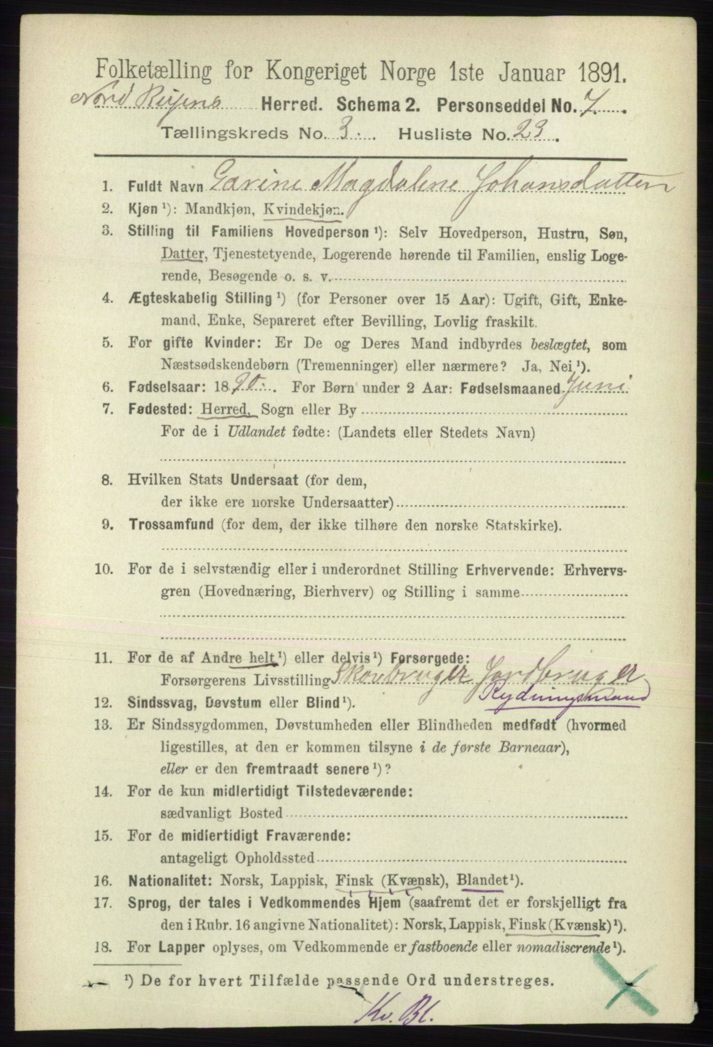 RA, 1891 census for 1942 Nordreisa, 1891, p. 1507