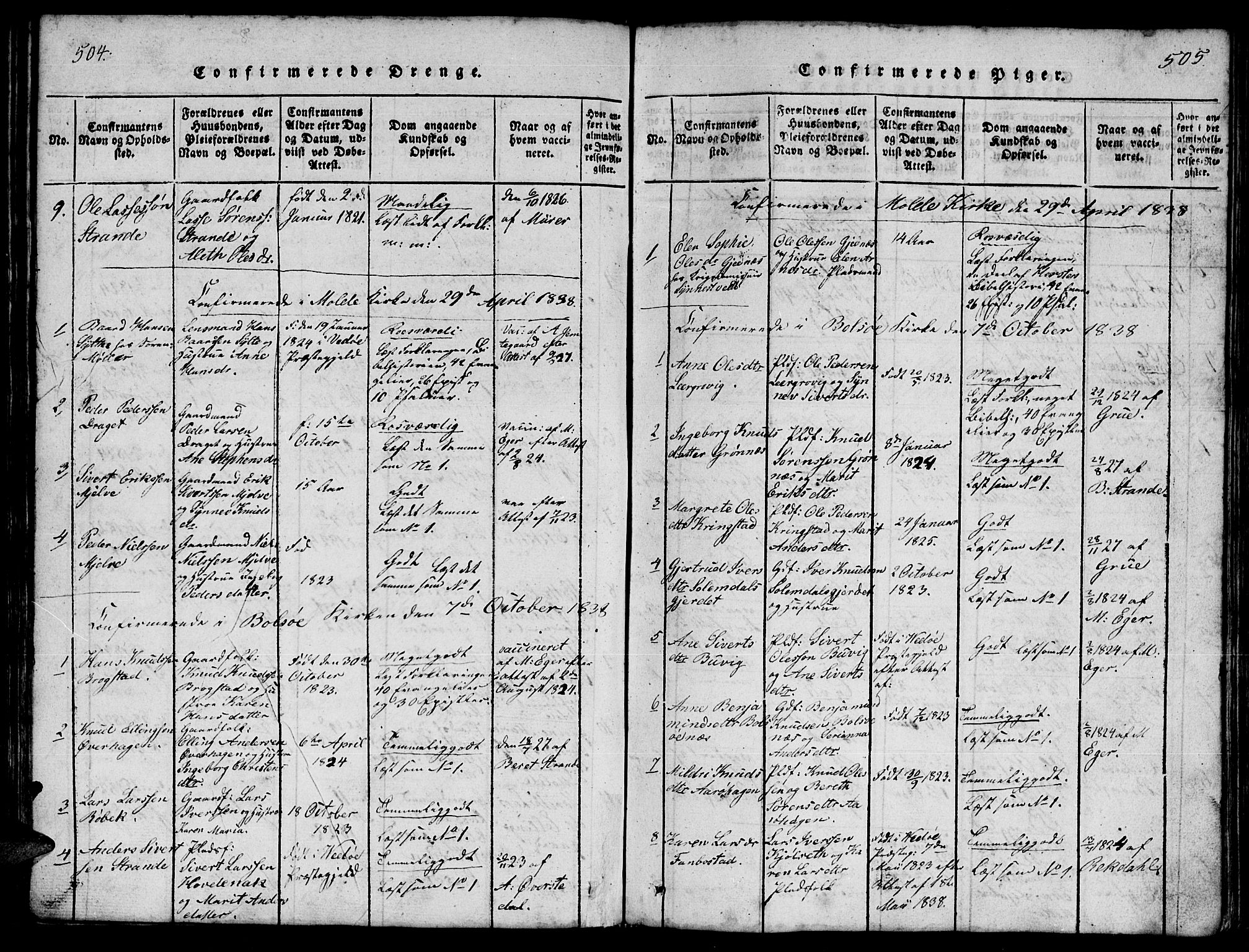 Ministerialprotokoller, klokkerbøker og fødselsregistre - Møre og Romsdal, SAT/A-1454/555/L0665: Parish register (copy) no. 555C01, 1818-1868, p. 504-505