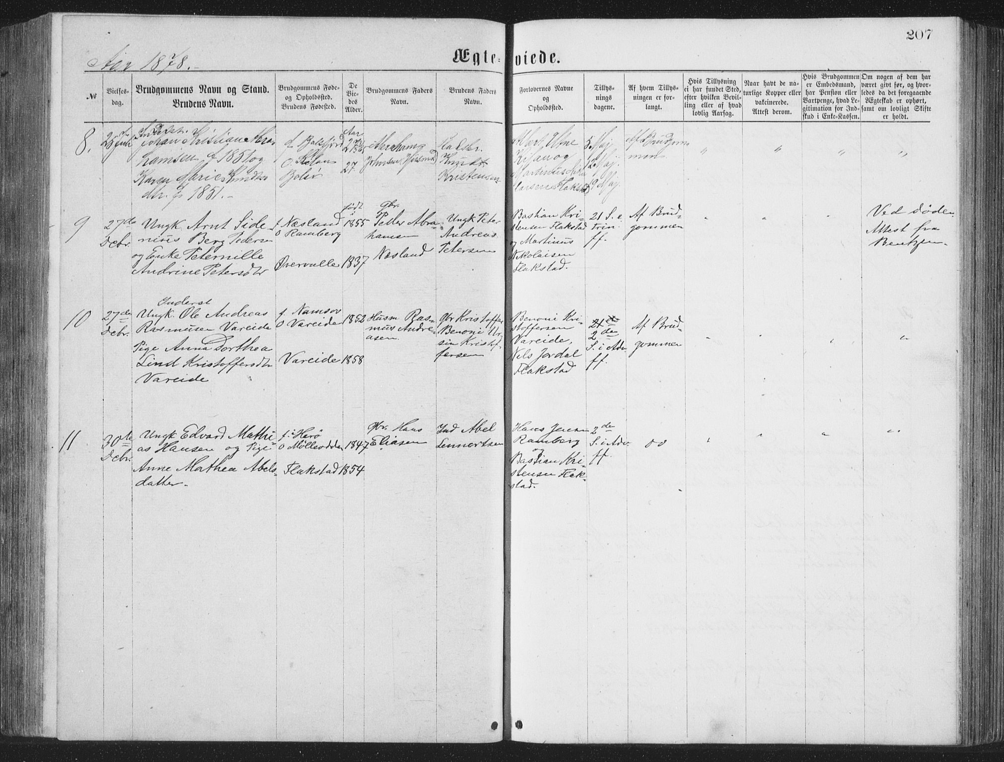 Ministerialprotokoller, klokkerbøker og fødselsregistre - Nordland, AV/SAT-A-1459/885/L1213: Parish register (copy) no. 885C02, 1874-1892, p. 207