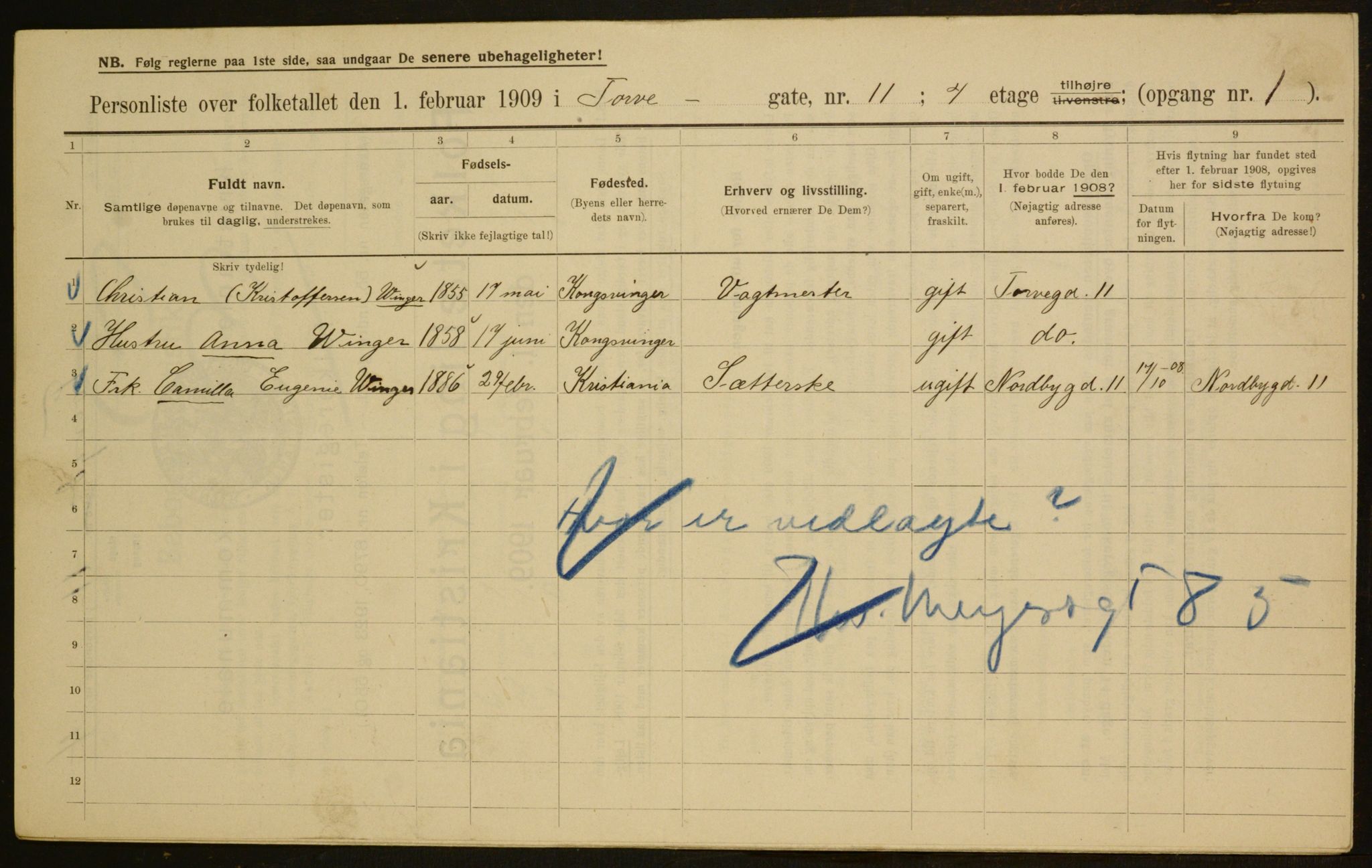 OBA, Municipal Census 1909 for Kristiania, 1909, p. 103380