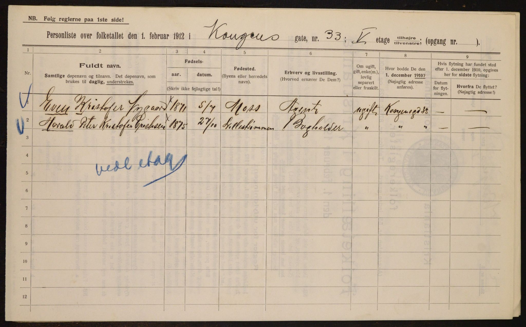 OBA, Municipal Census 1912 for Kristiania, 1912, p. 52898