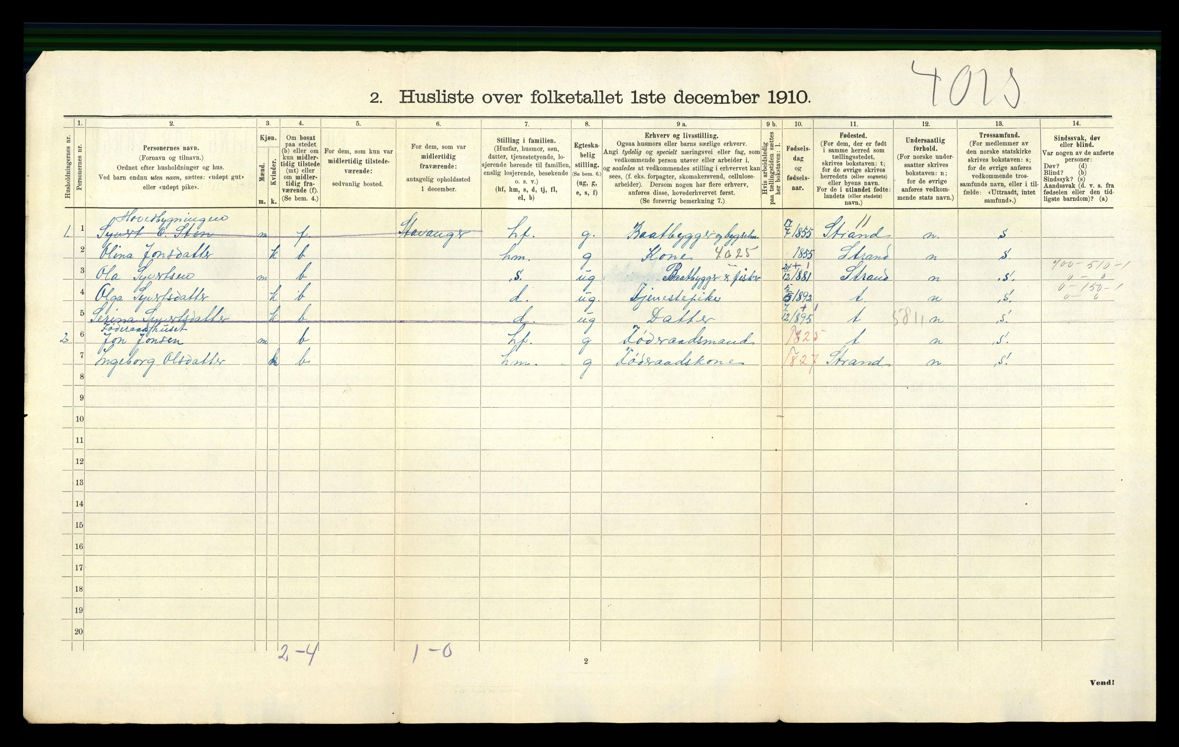 RA, 1910 census for Forsand, 1910, p. 38