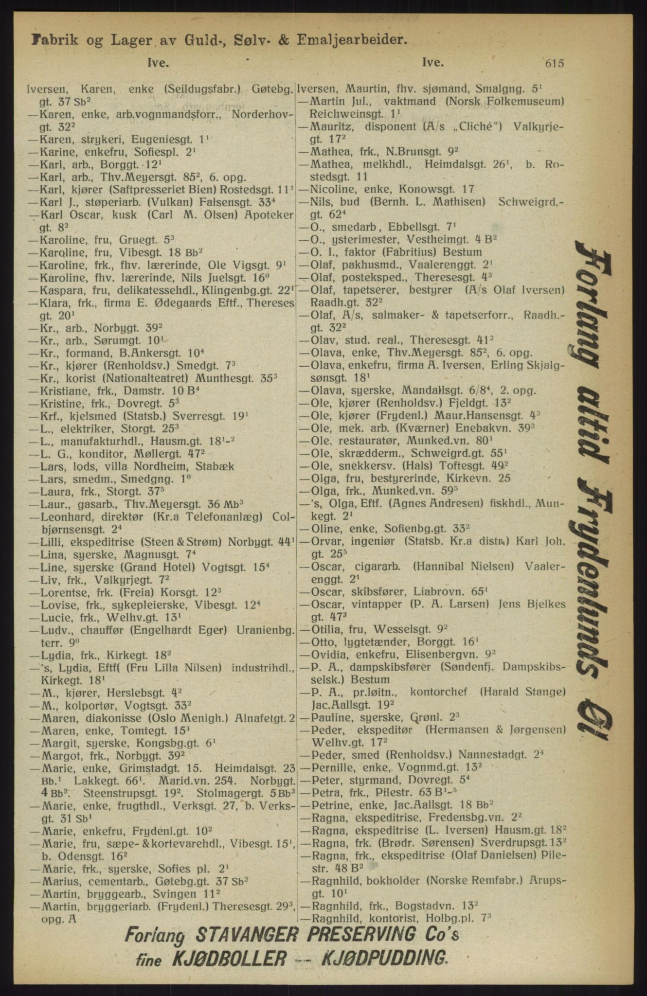 Kristiania/Oslo adressebok, PUBL/-, 1914, p. 615