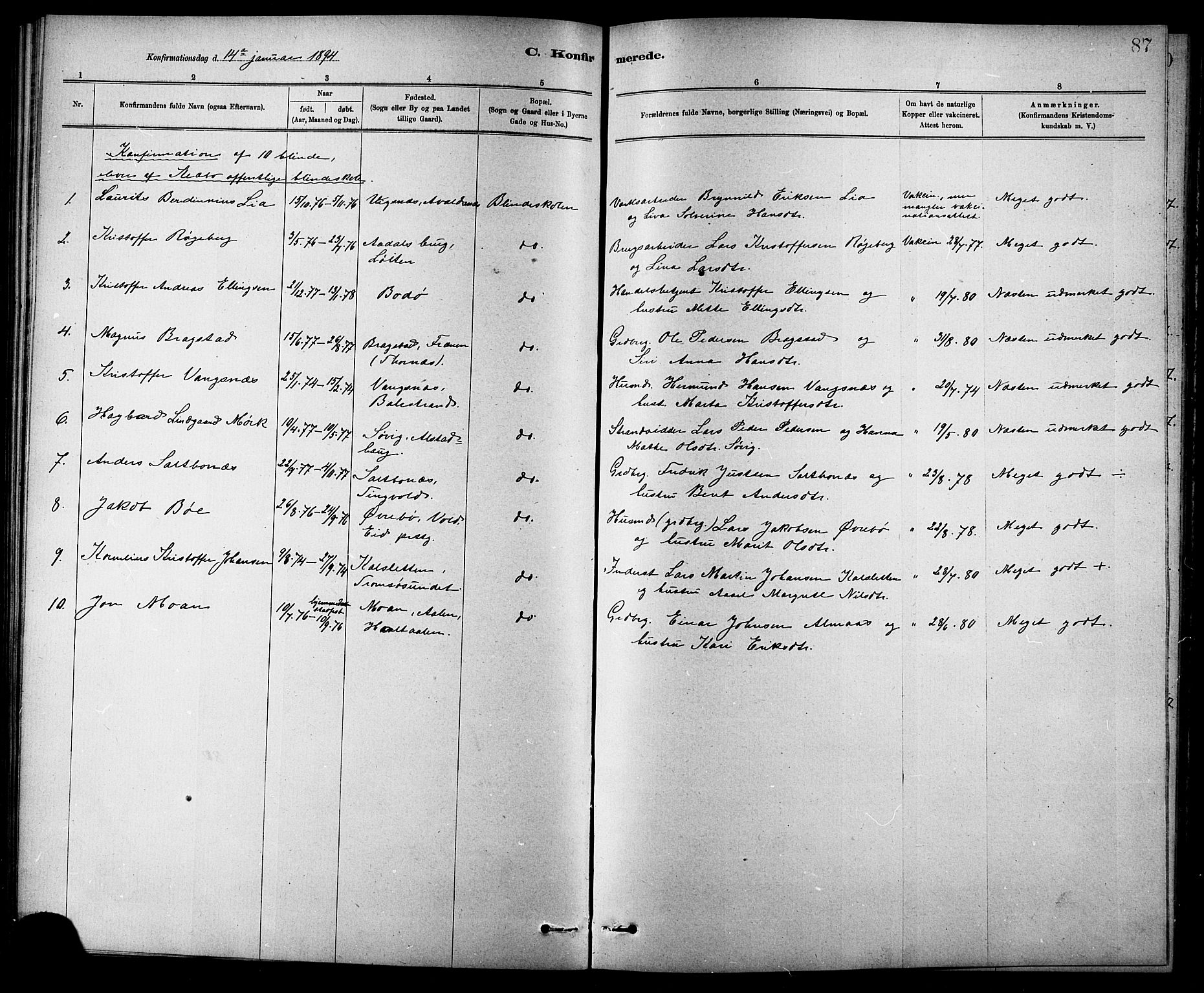 Ministerialprotokoller, klokkerbøker og fødselsregistre - Sør-Trøndelag, SAT/A-1456/618/L0452: Parish register (copy) no. 618C03, 1884-1906, p. 87