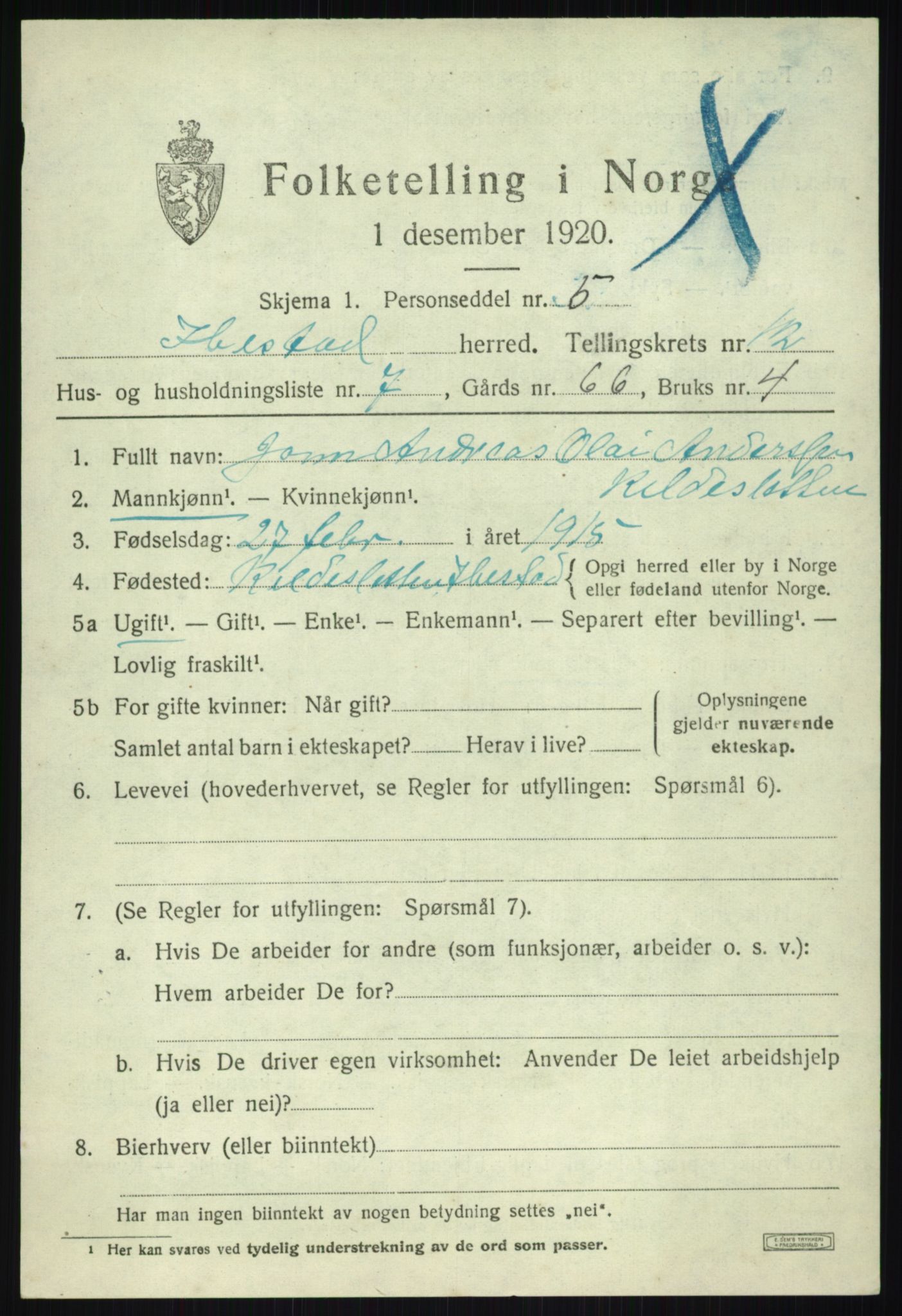 SATØ, 1920 census for Ibestad, 1920, p. 6461