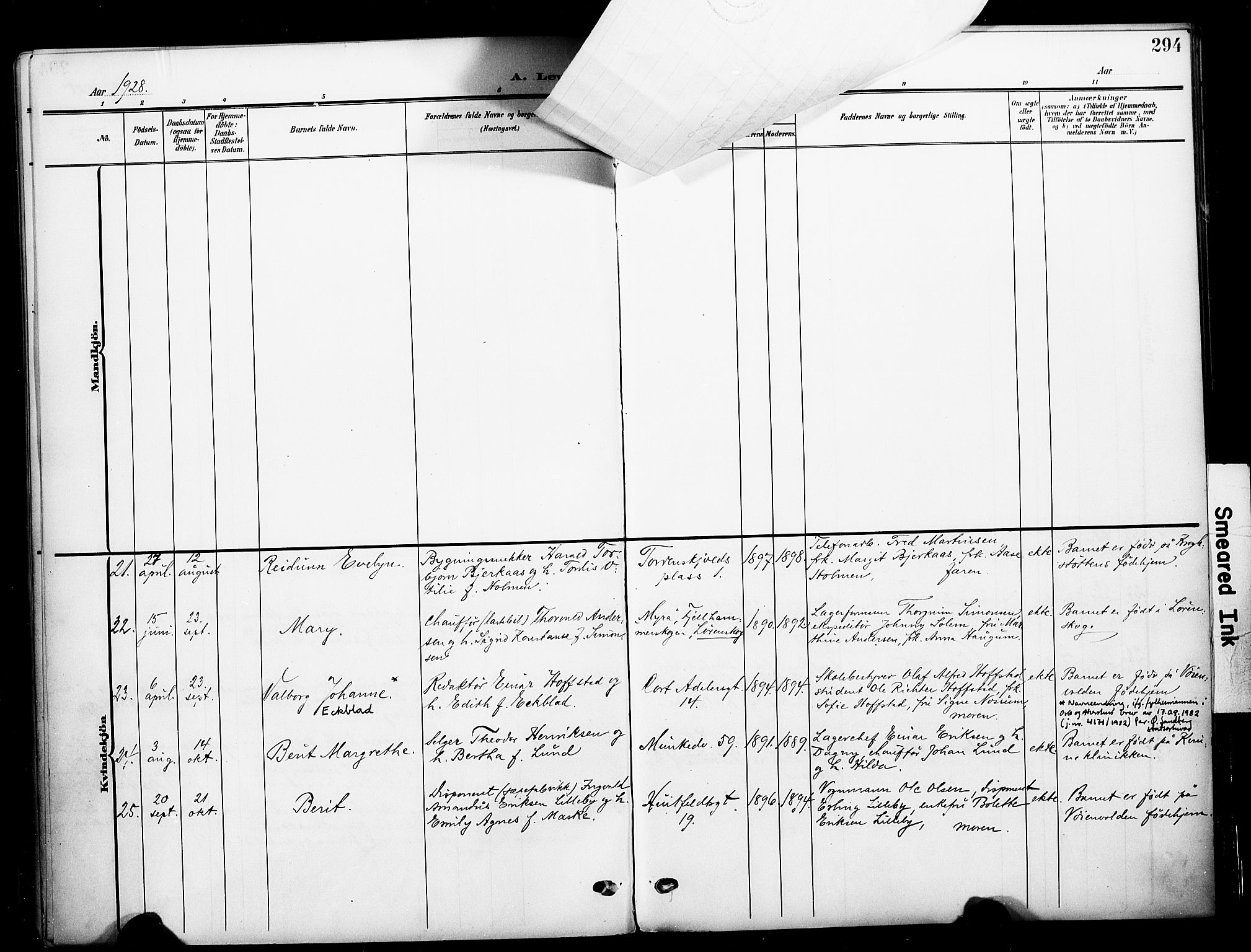Johannes prestekontor Kirkebøker, AV/SAO-A-10852/F/Fa/L0009: Parish register (official) no. 9, 1905-1929, p. 294