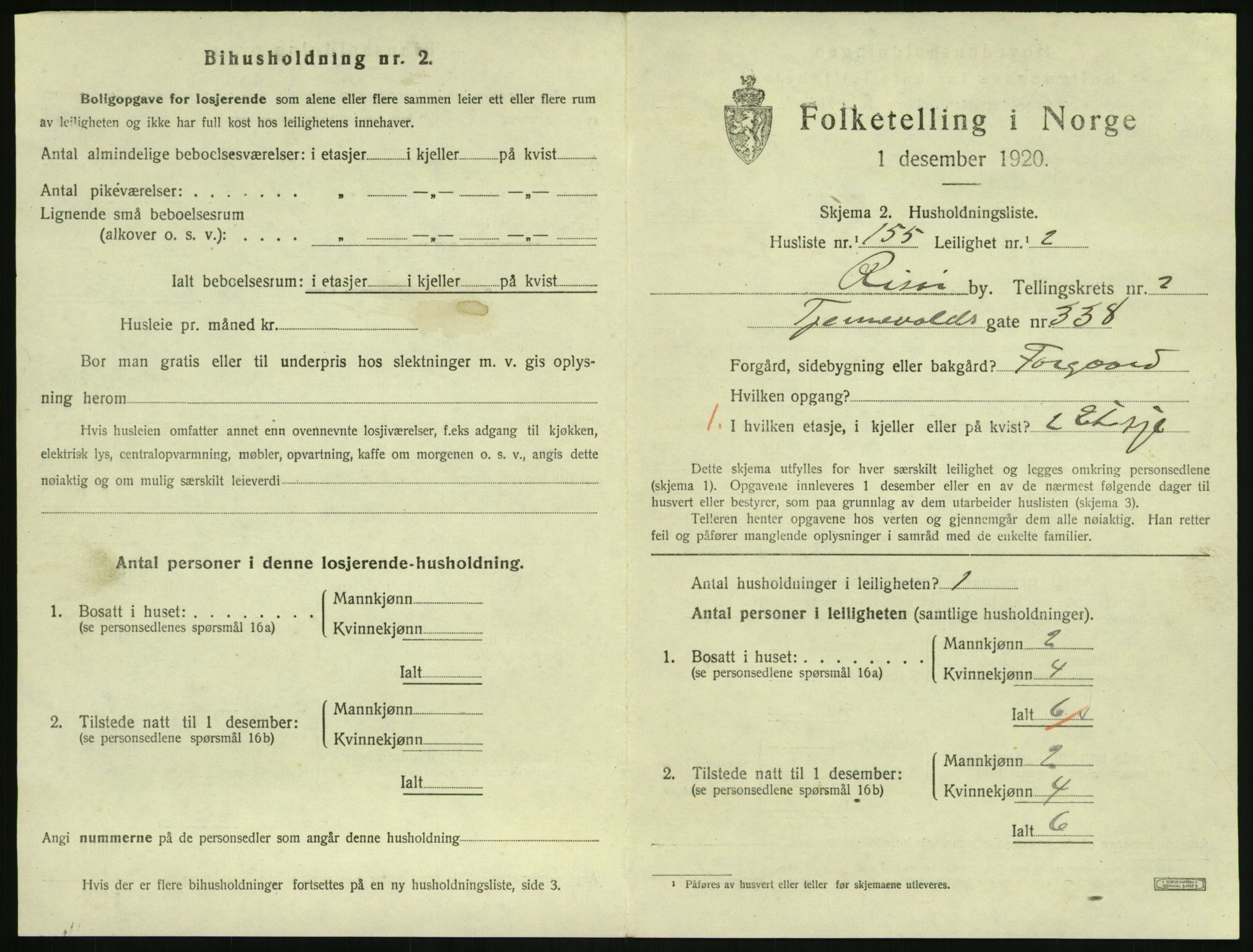 SAK, 1920 census for Risør, 1920, p. 2397