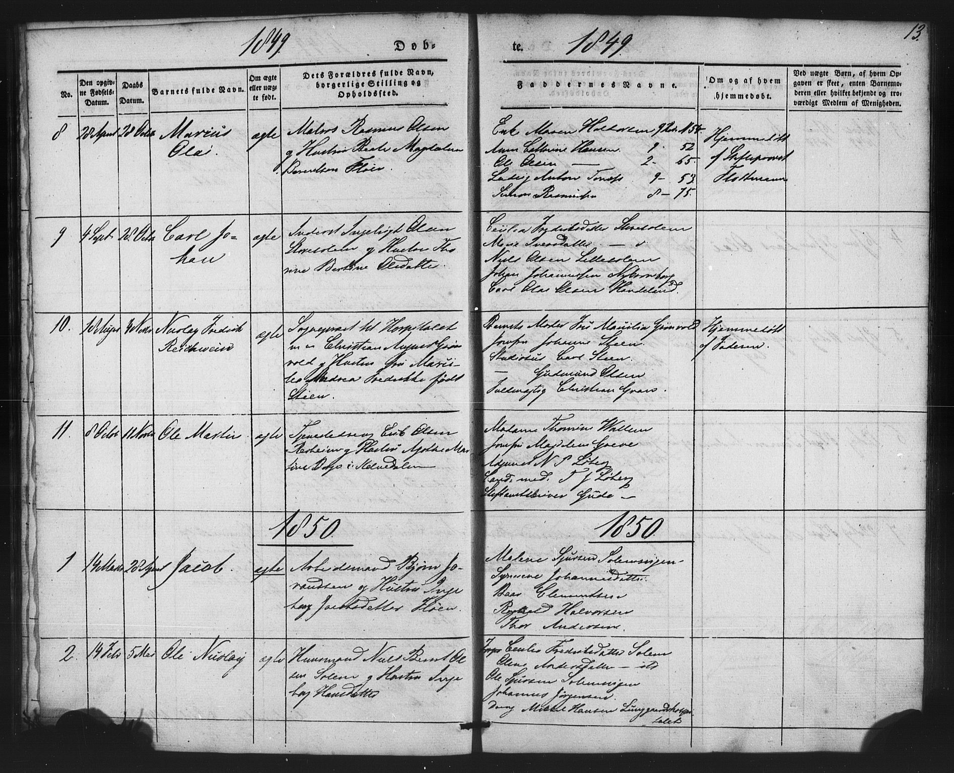 St. Jørgens hospital og Årstad sokneprestembete, AV/SAB-A-99934: Parish register (copy) no. A 2, 1843-1863, p. 13