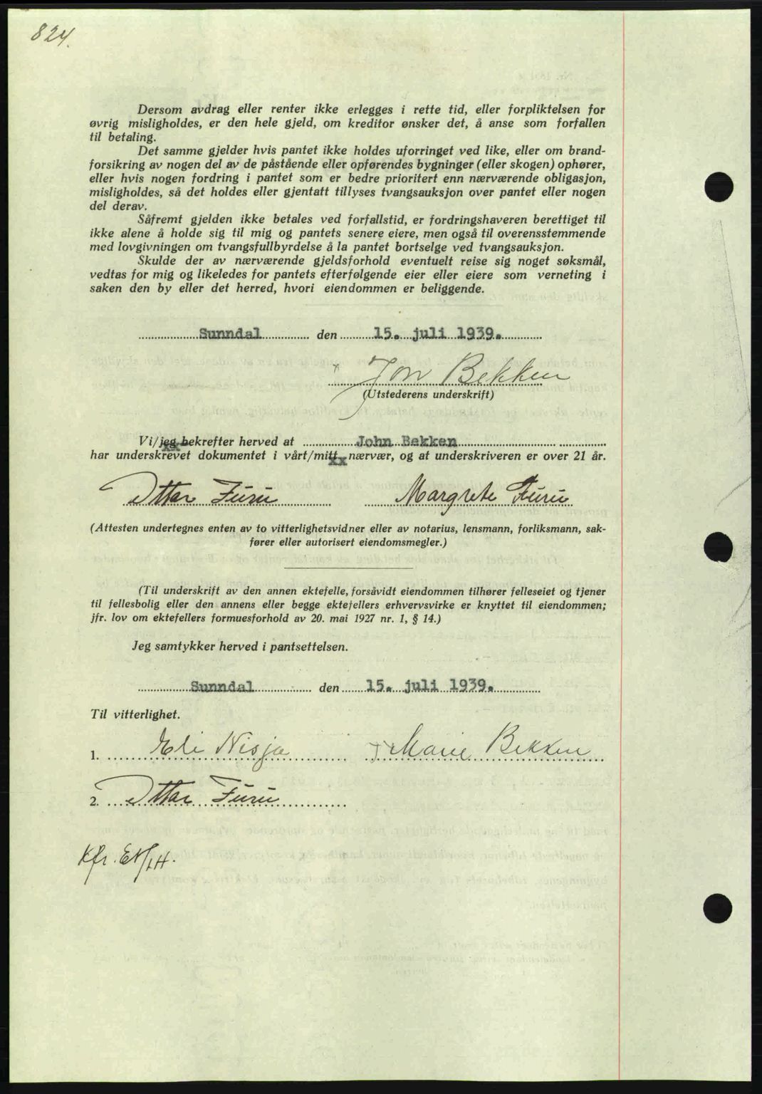 Nordmøre sorenskriveri, AV/SAT-A-4132/1/2/2Ca: Mortgage book no. B85, 1939-1939, Diary no: : 2209/1939