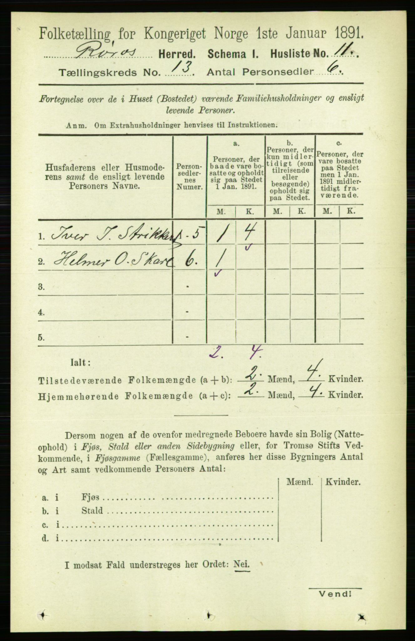 RA, 1891 census for 1640 Røros, 1891, p. 2519