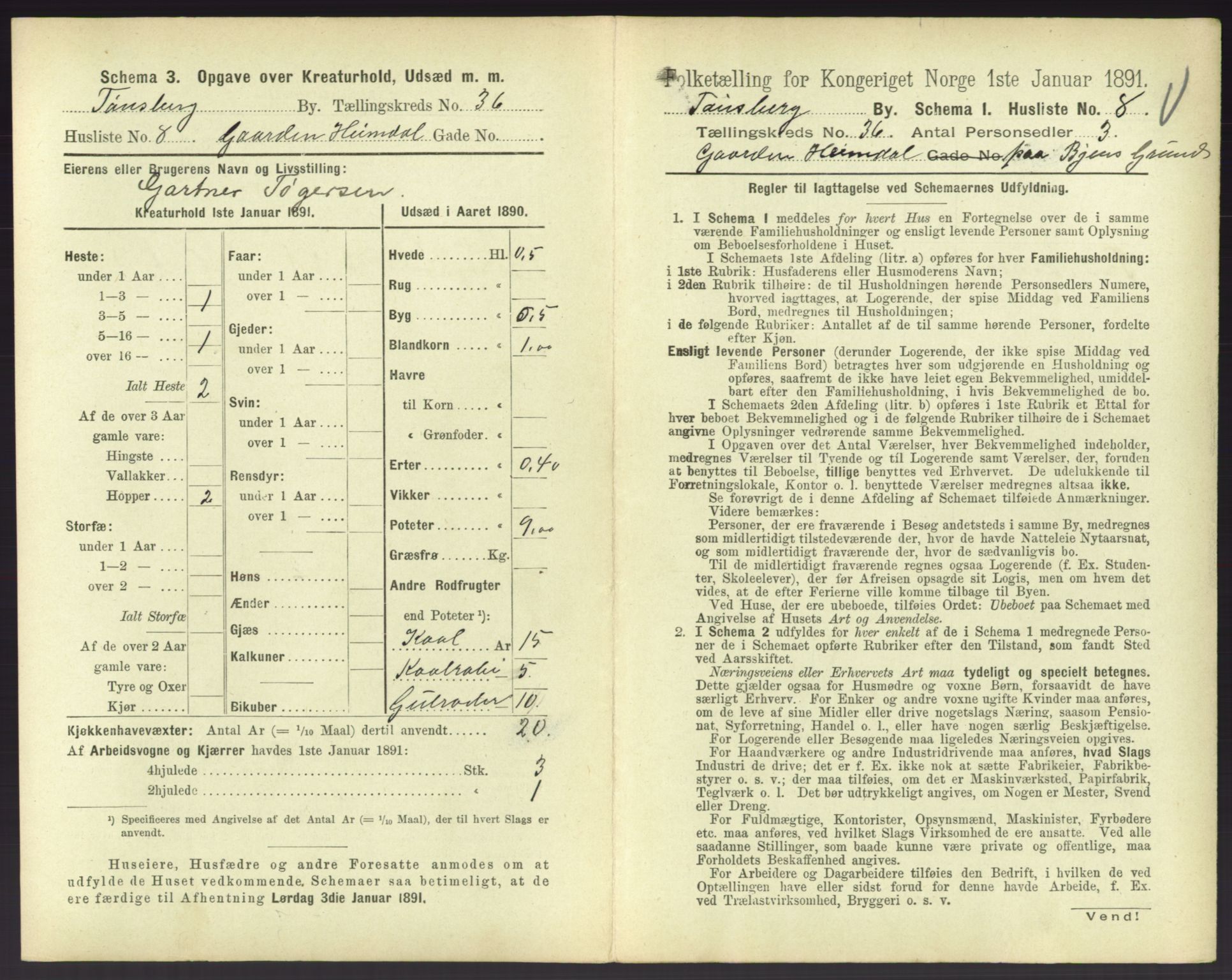 RA, 1891 census for 0705 Tønsberg, 1891, p. 1042