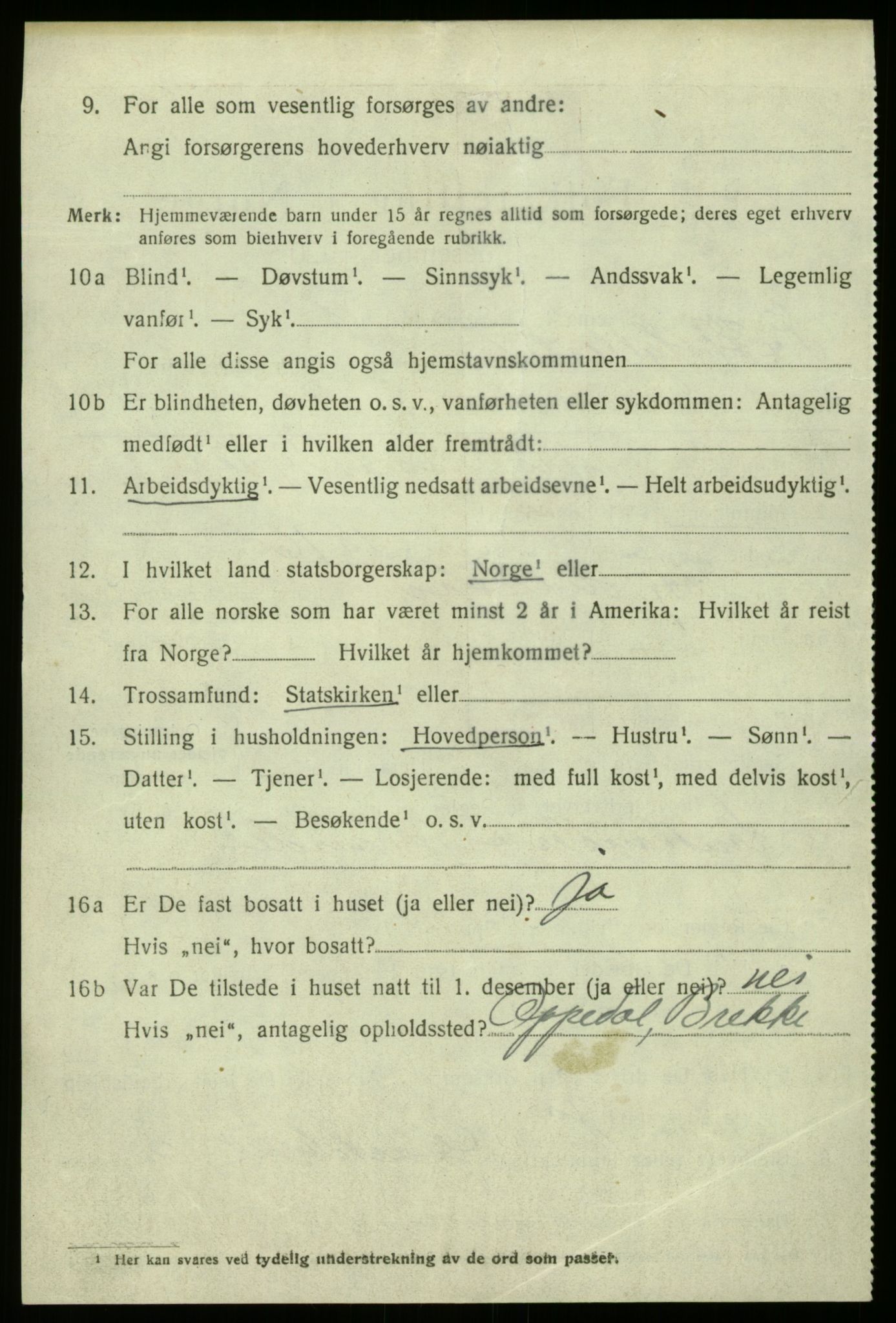 SAB, 1920 census for Hyllestad, 1920, p. 5095