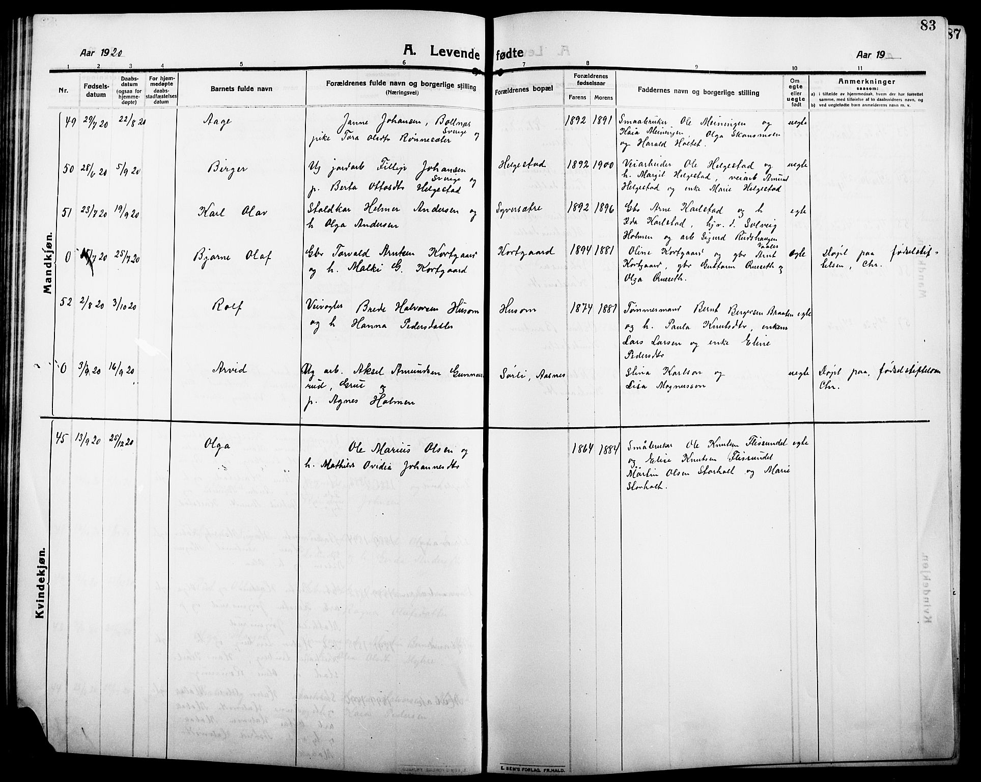 Åsnes prestekontor, AV/SAH-PREST-042/H/Ha/Hab/L0007: Parish register (copy) no. 7, 1909-1926, p. 83