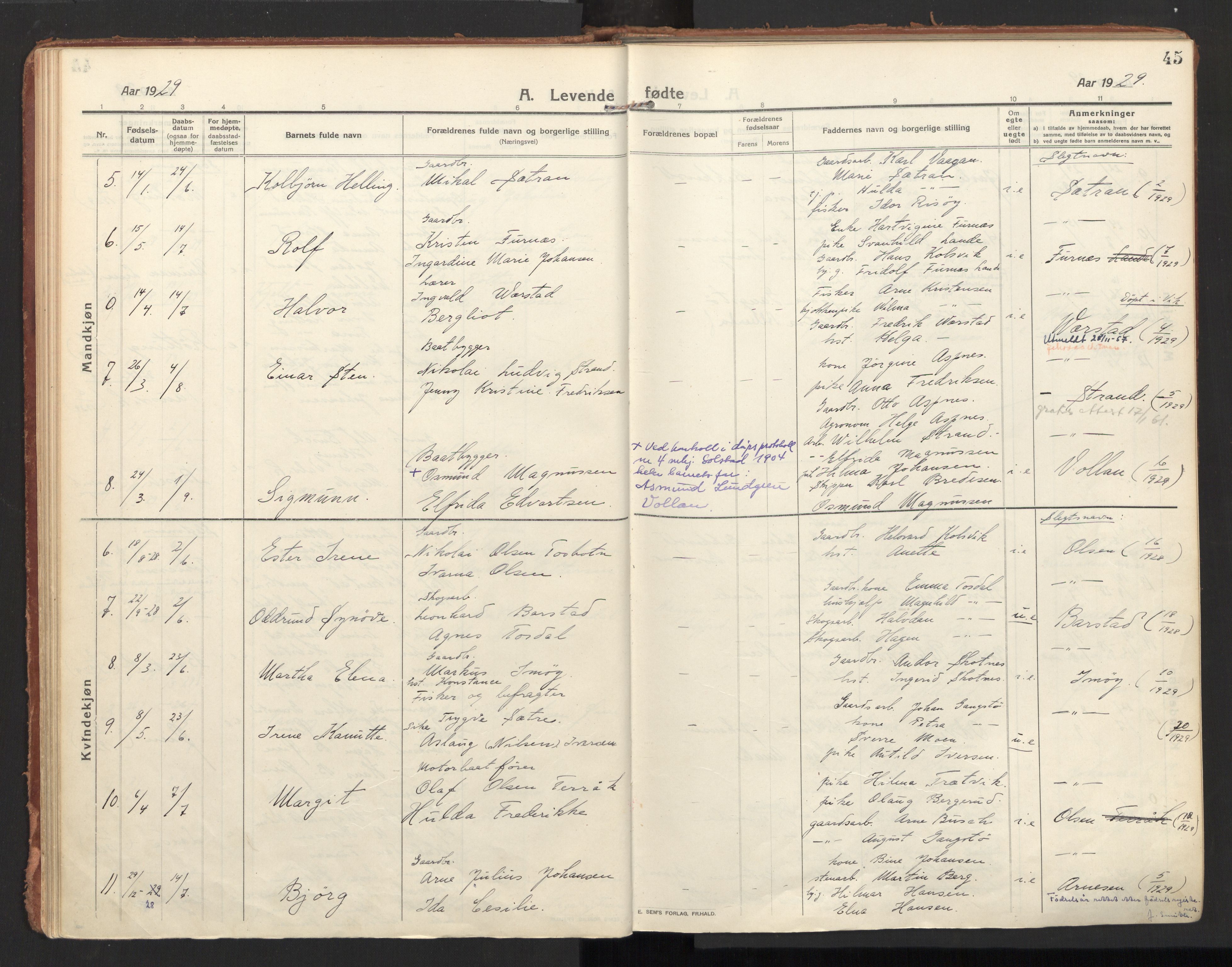 Ministerialprotokoller, klokkerbøker og fødselsregistre - Nordland, AV/SAT-A-1459/810/L0156: Parish register (official) no. 810A15, 1915-1930, p. 45