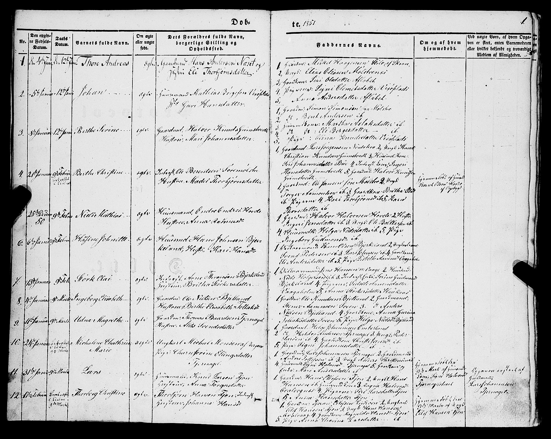 Sveio Sokneprestembete, AV/SAB-A-78501/H/Hab: Parish register (copy) no. A 1, 1851-1865, p. 1