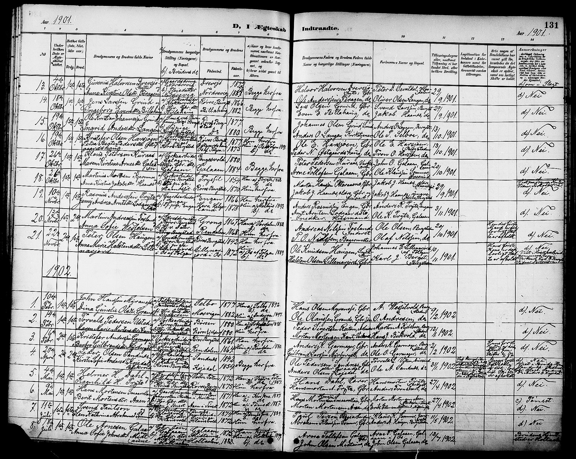 Ministerialprotokoller, klokkerbøker og fødselsregistre - Sør-Trøndelag, SAT/A-1456/681/L0941: Parish register (copy) no. 681C05, 1896-1905, p. 131