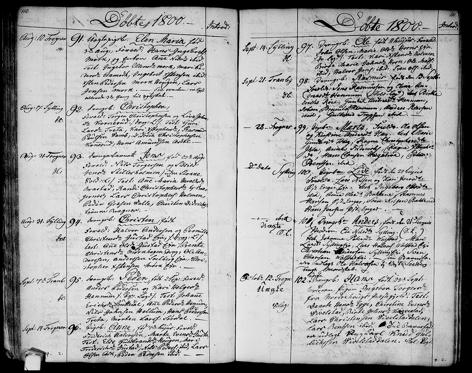 Lier kirkebøker, AV/SAKO-A-230/F/Fa/L0007: Parish register (official) no. I 7, 1794-1813, p. 110-111