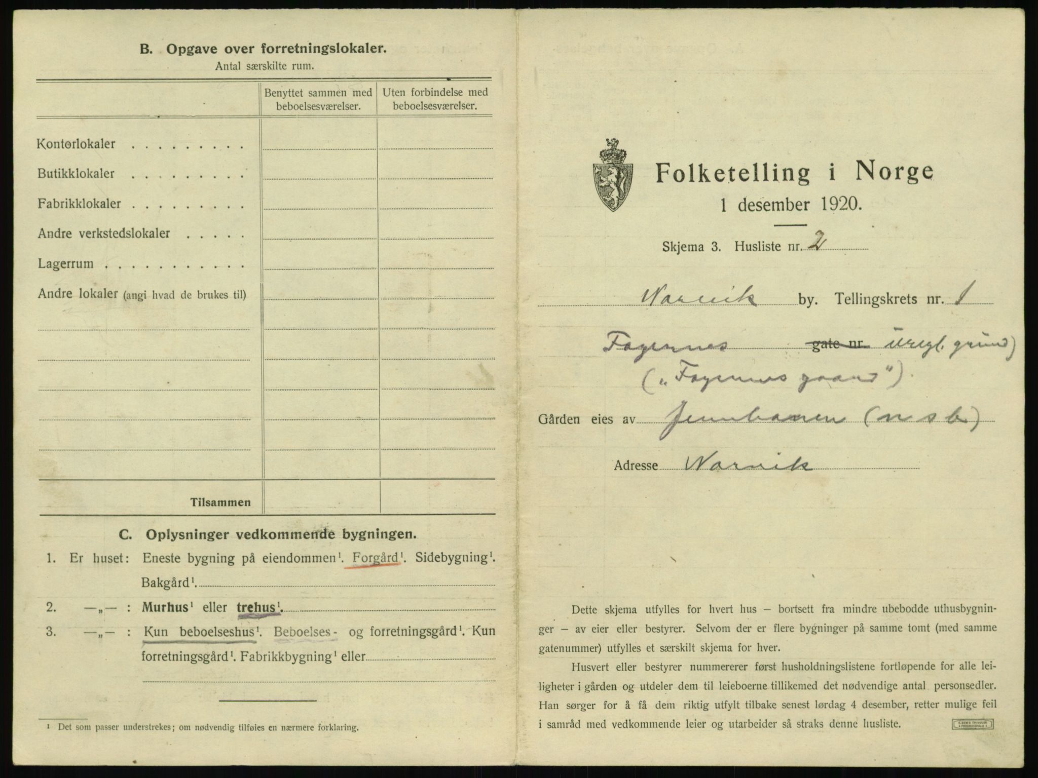 SAT, 1920 census for Narvik, 1920, p. 36