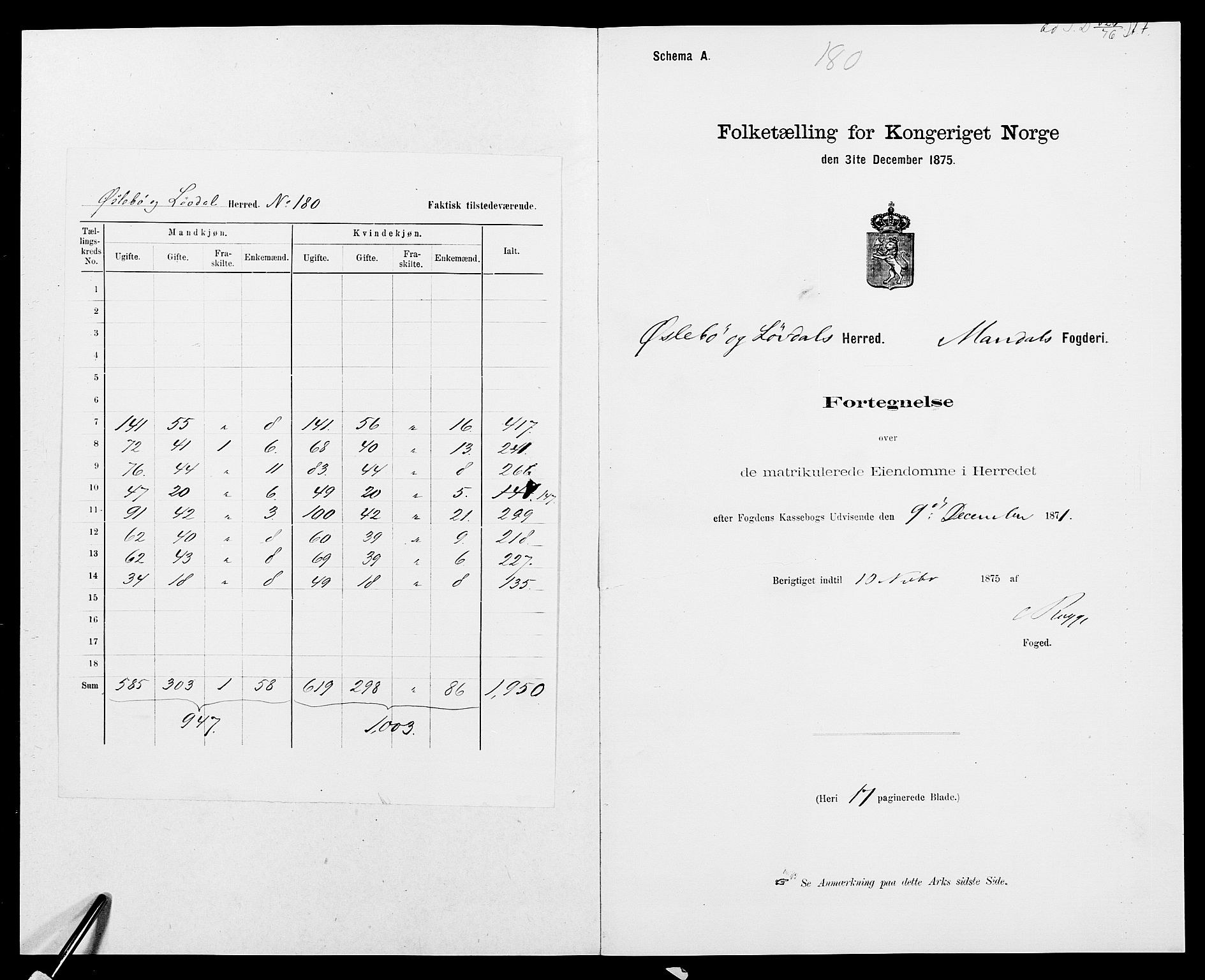 SAK, 1875 census for 1020P Holum, 1875, p. 689