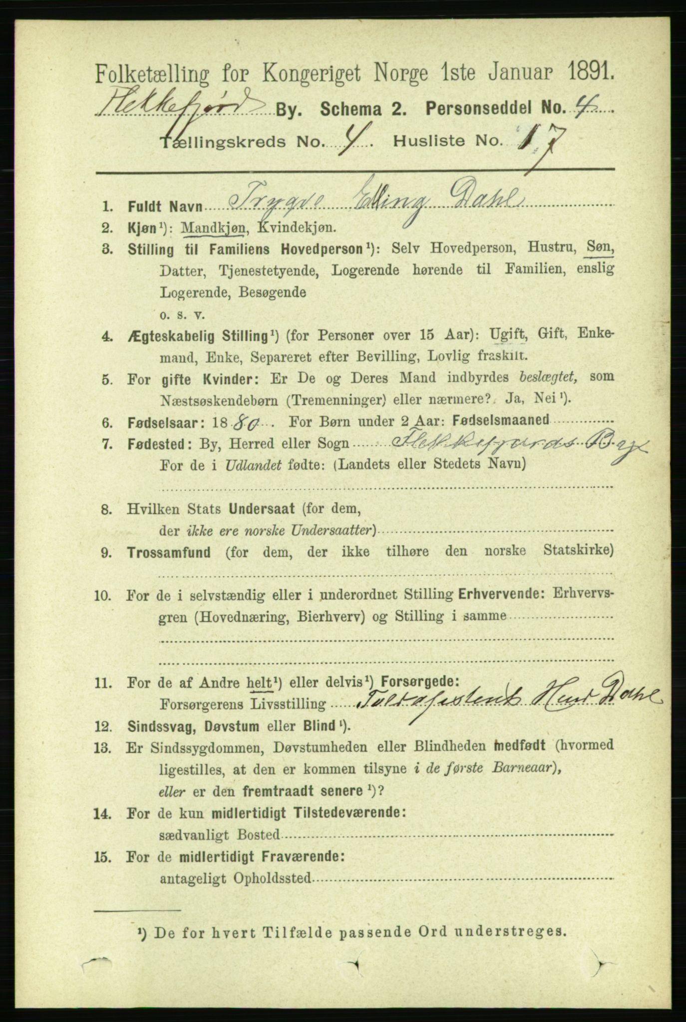 RA, 1891 census for 1004 Flekkefjord, 1891, p. 1118