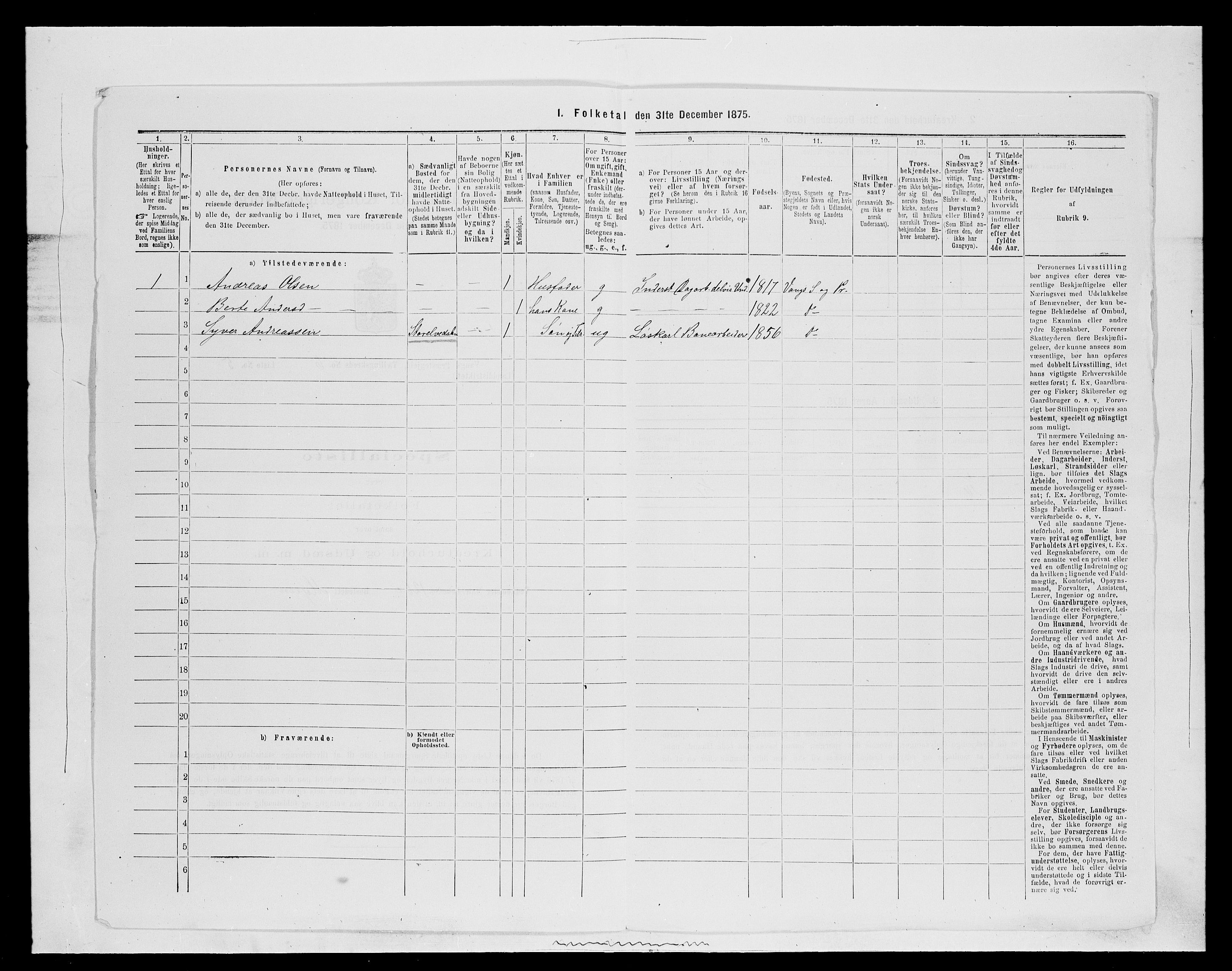 SAH, 1875 census for 0414L Vang/Vang og Furnes, 1875, p. 1286