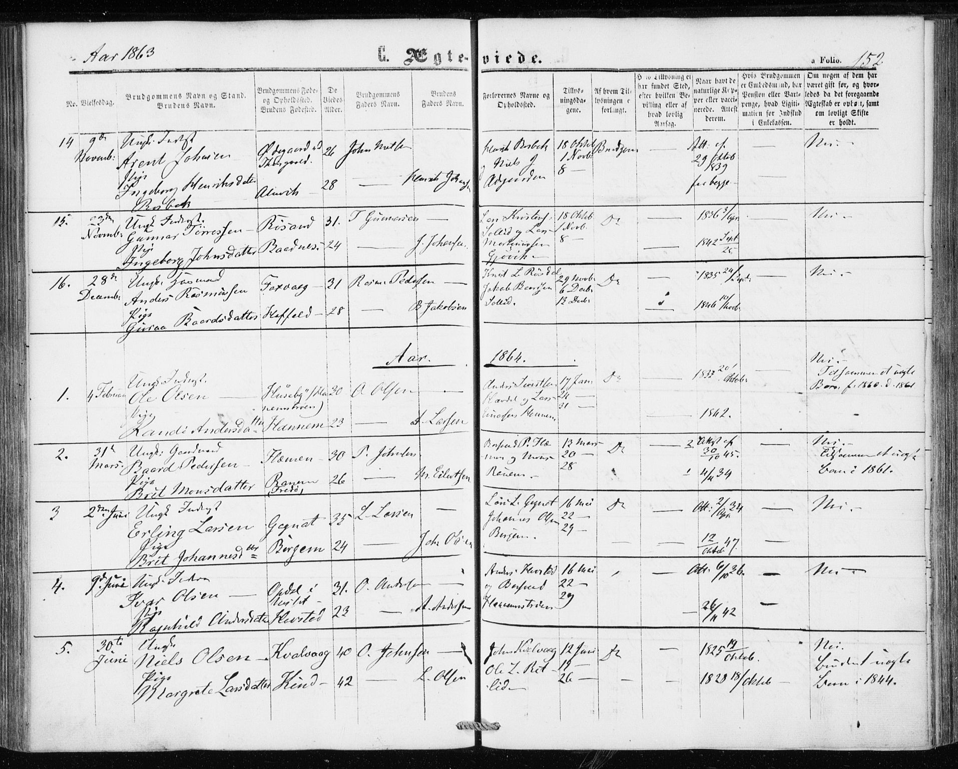 Ministerialprotokoller, klokkerbøker og fødselsregistre - Møre og Romsdal, AV/SAT-A-1454/586/L0985: Parish register (official) no. 586A11, 1857-1866, p. 152