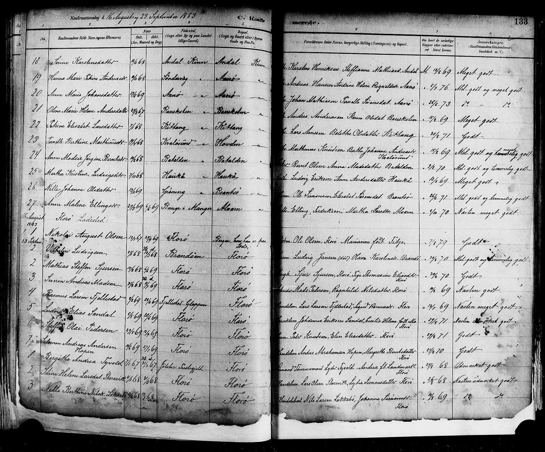 Kinn sokneprestembete, SAB/A-80801/H/Hab/Haba/L0002: Parish register (copy) no. A 2, 1882-1906, p. 133