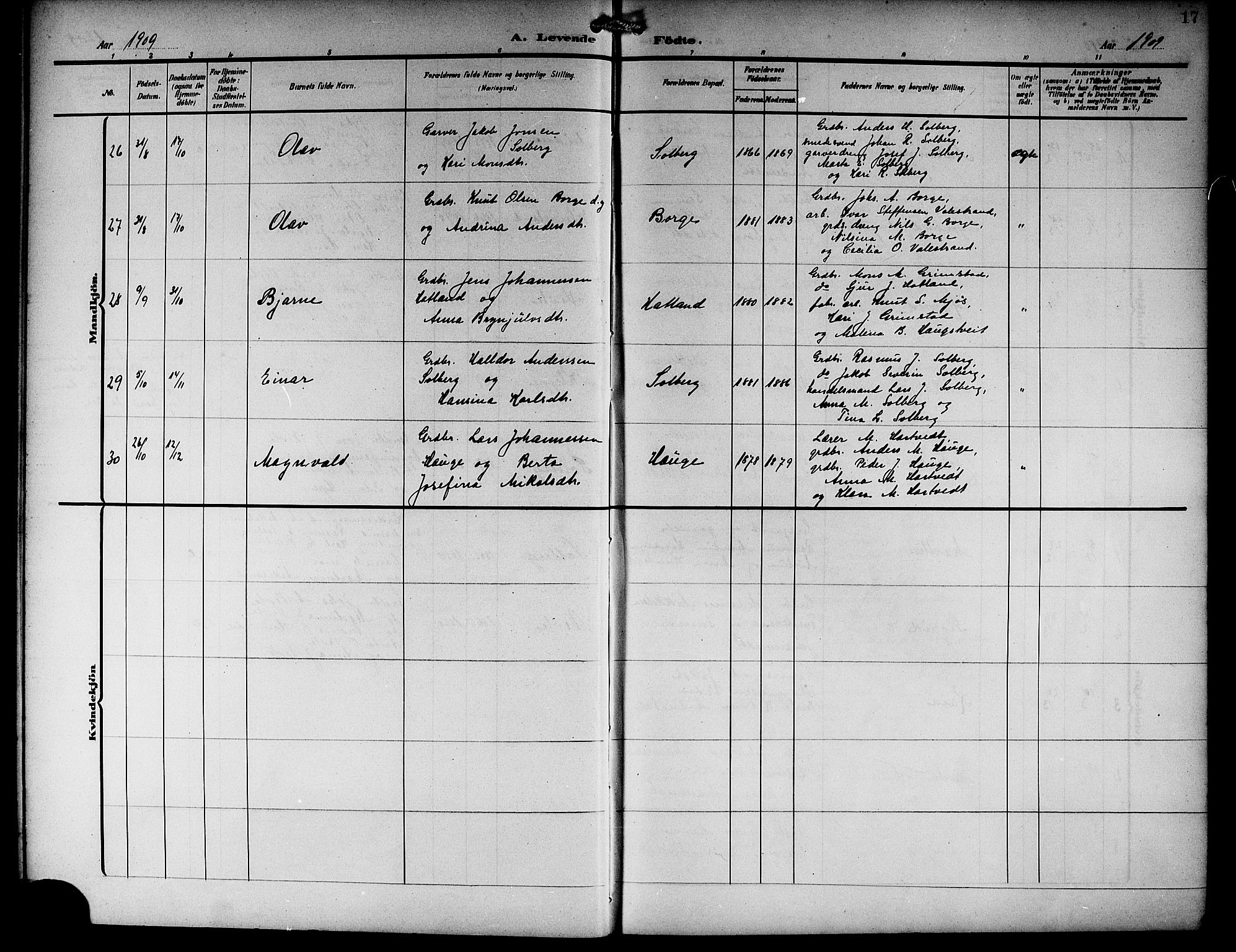Haus sokneprestembete, AV/SAB-A-75601/H/Hab: Parish register (copy) no. C 4, 1907-1922, p. 17