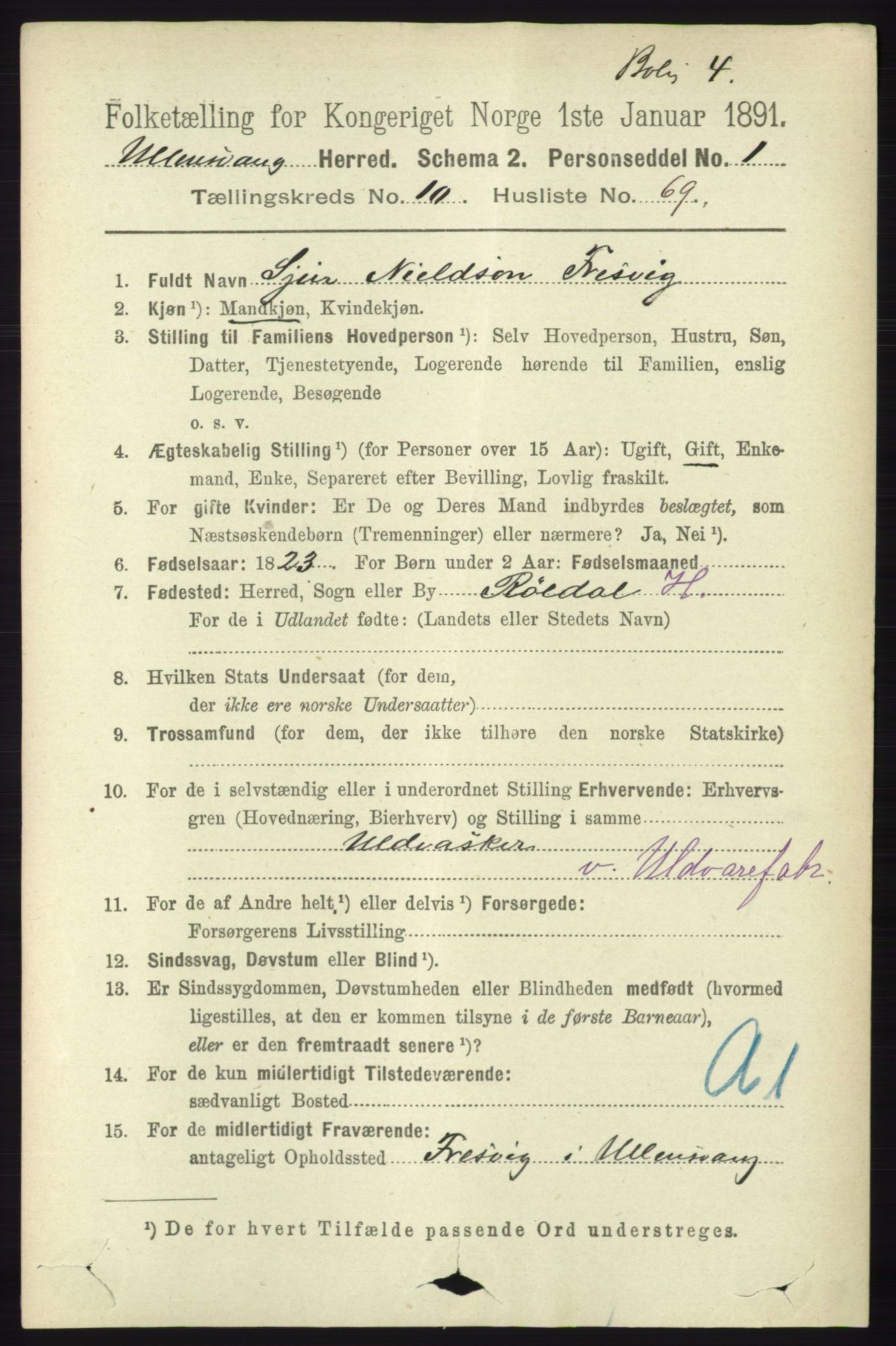 RA, 1891 census for 1230 Ullensvang, 1891, p. 4199