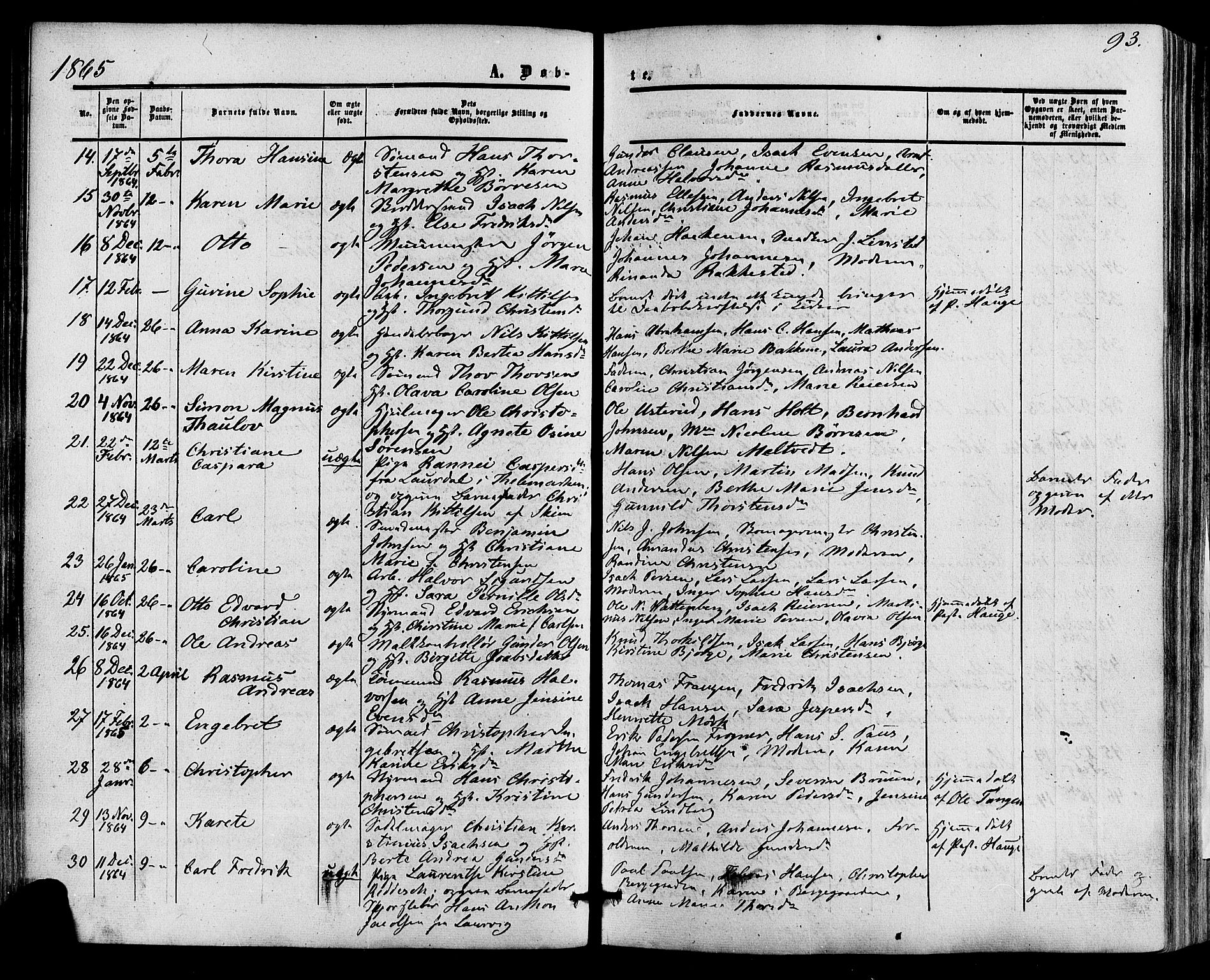 Skien kirkebøker, SAKO/A-302/F/Fa/L0007: Parish register (official) no. 7, 1856-1865, p. 93