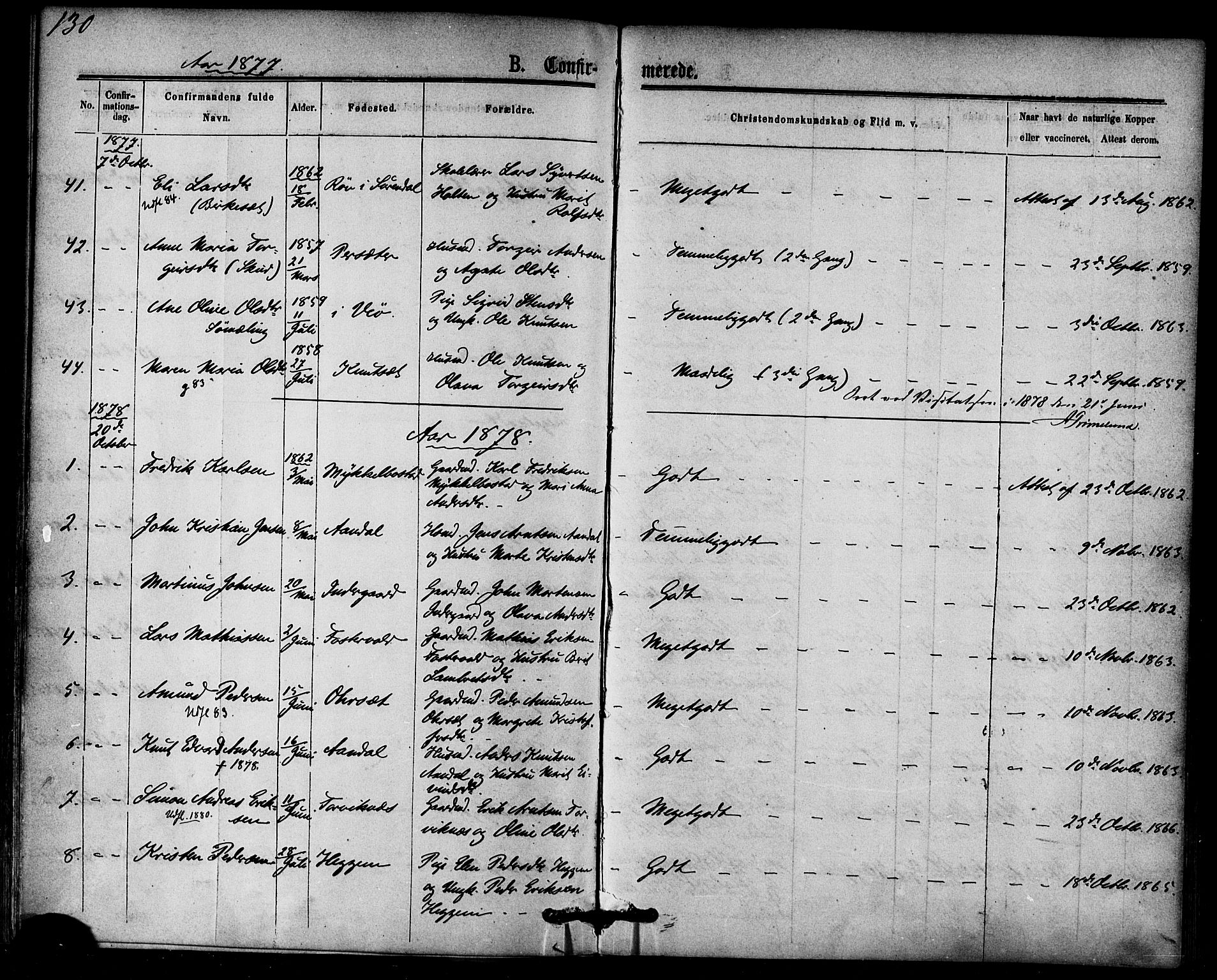 Ministerialprotokoller, klokkerbøker og fødselsregistre - Møre og Romsdal, AV/SAT-A-1454/584/L0966: Parish register (official) no. 584A06, 1869-1878, p. 130