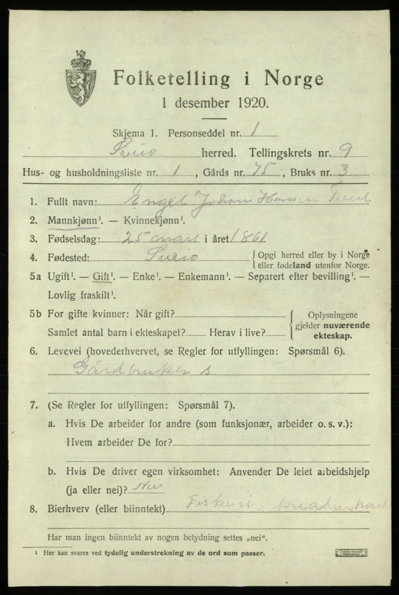 SAB, 1920 census for Sveio, 1920, p. 4438