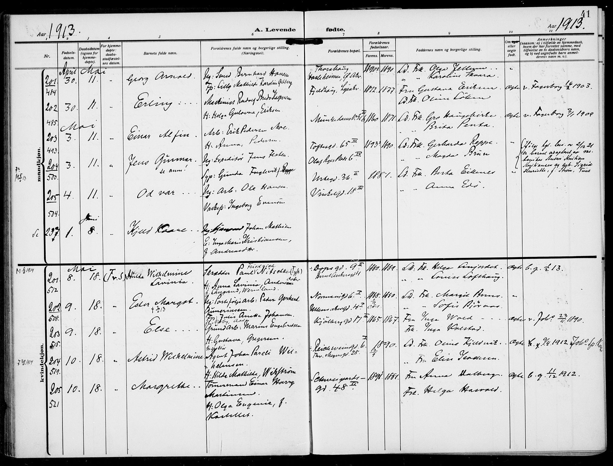 Rikshospitalet prestekontor Kirkebøker, SAO/A-10309b/F/L0015: Parish register (official) no. 15, 1913-1915, p. 41