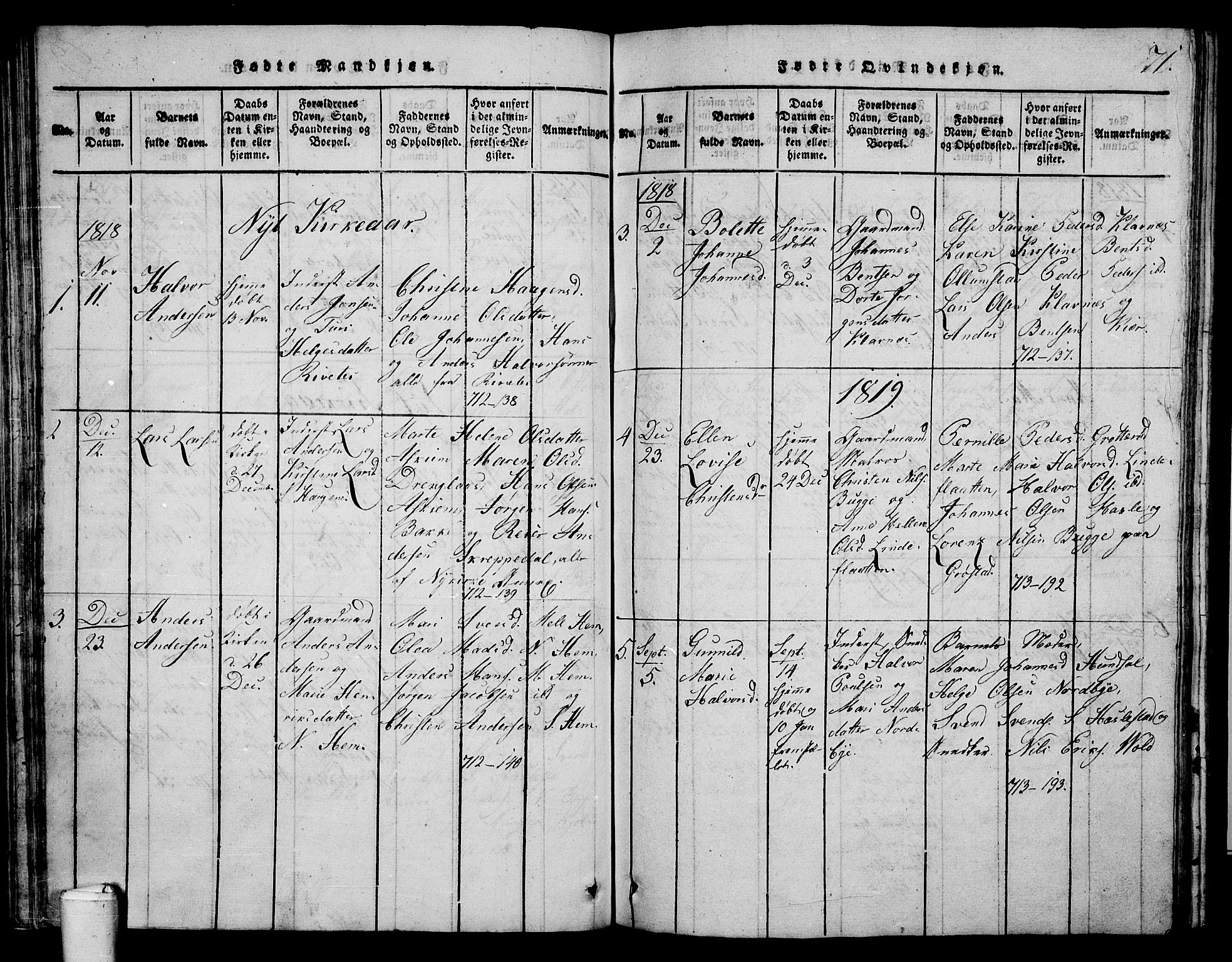 Våle kirkebøker, AV/SAKO-A-334/G/Ga/L0001: Parish register (copy) no. I 1, 1814-1824, p. 70-71