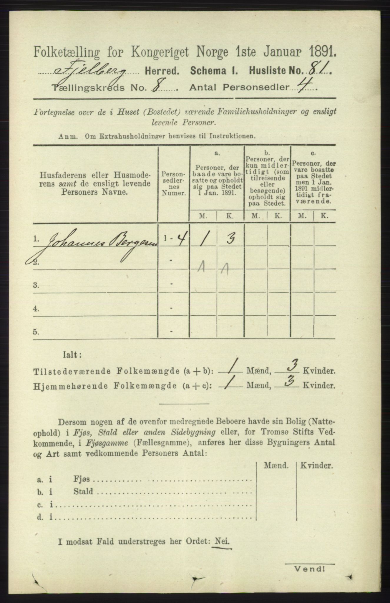 RA, 1891 census for 1213 Fjelberg, 1891, p. 2949