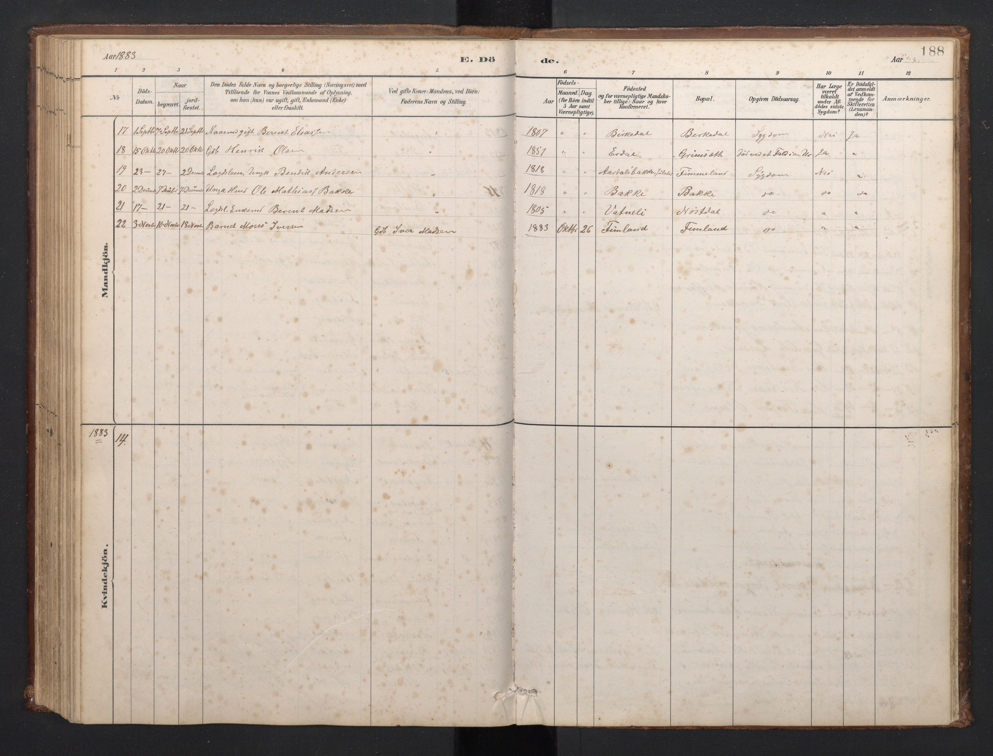 Førde sokneprestembete, AV/SAB-A-79901/H/Hab/Habd/L0003: Parish register (copy) no. D 3, 1881-1897, p. 187b-188a