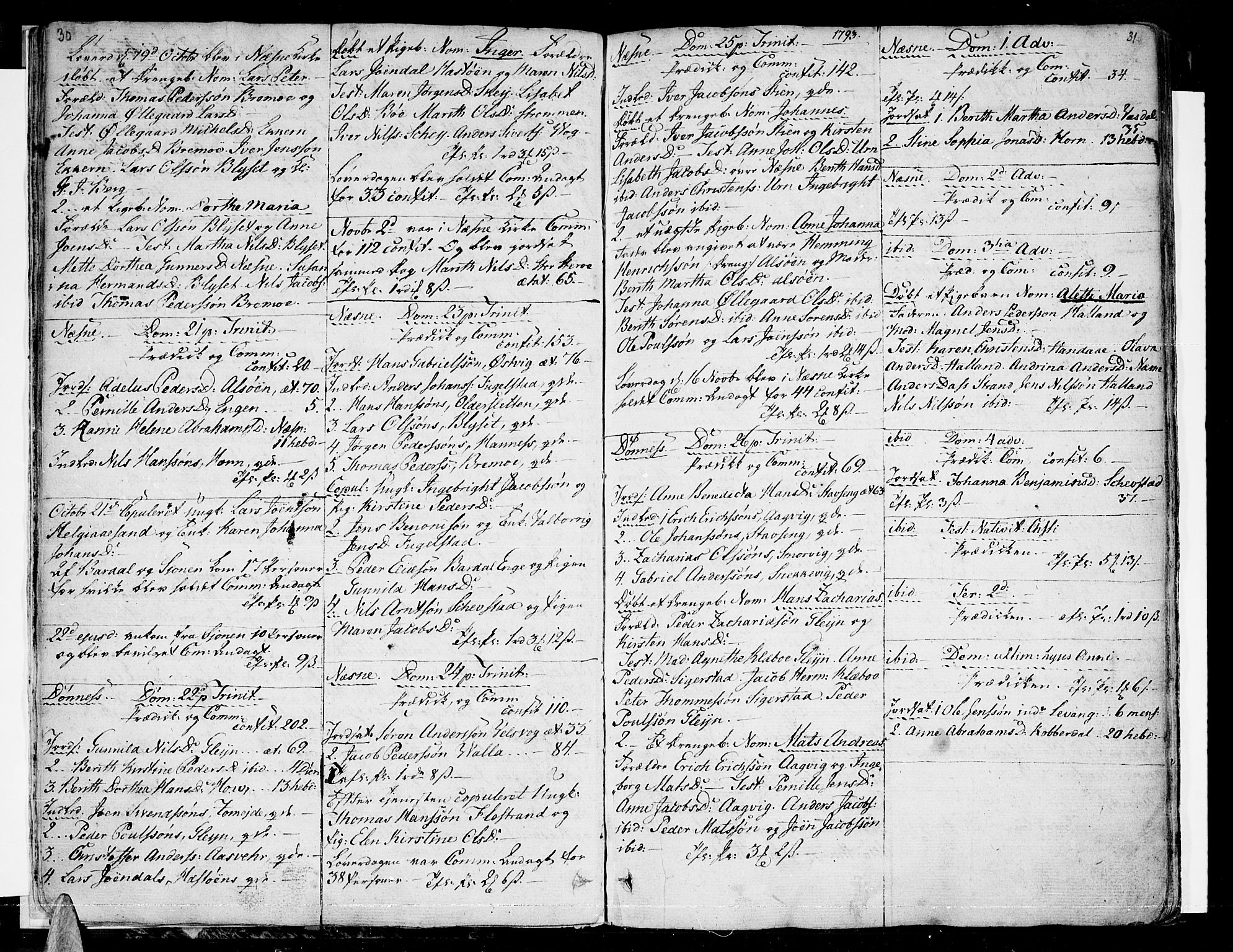 Ministerialprotokoller, klokkerbøker og fødselsregistre - Nordland, AV/SAT-A-1459/838/L0545: Parish register (official) no. 838A04, 1791-1820, p. 30-31