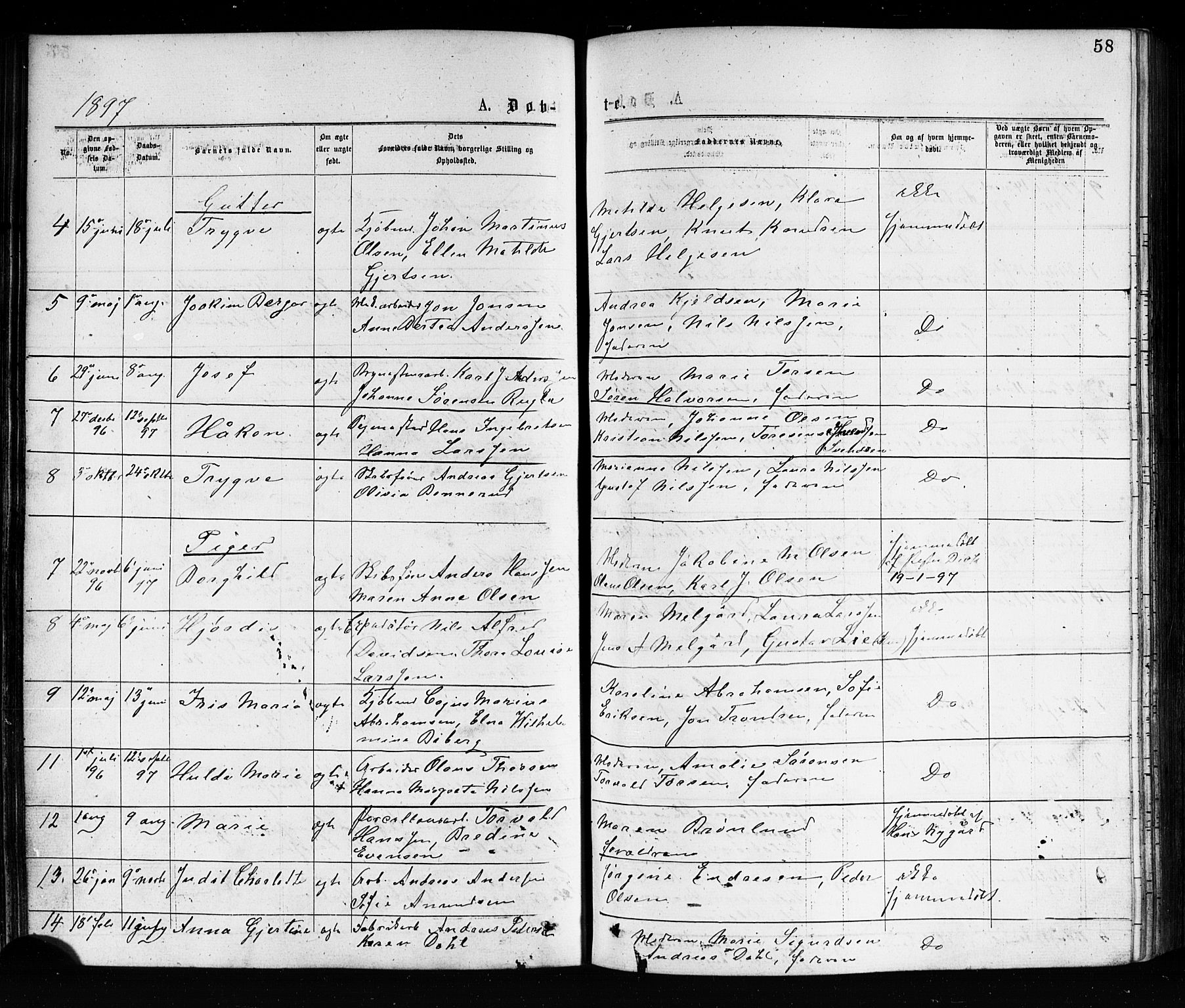 Porsgrunn kirkebøker , AV/SAKO-A-104/G/Ga/L0003: Parish register (copy) no. I 3, 1877-1915, p. 58