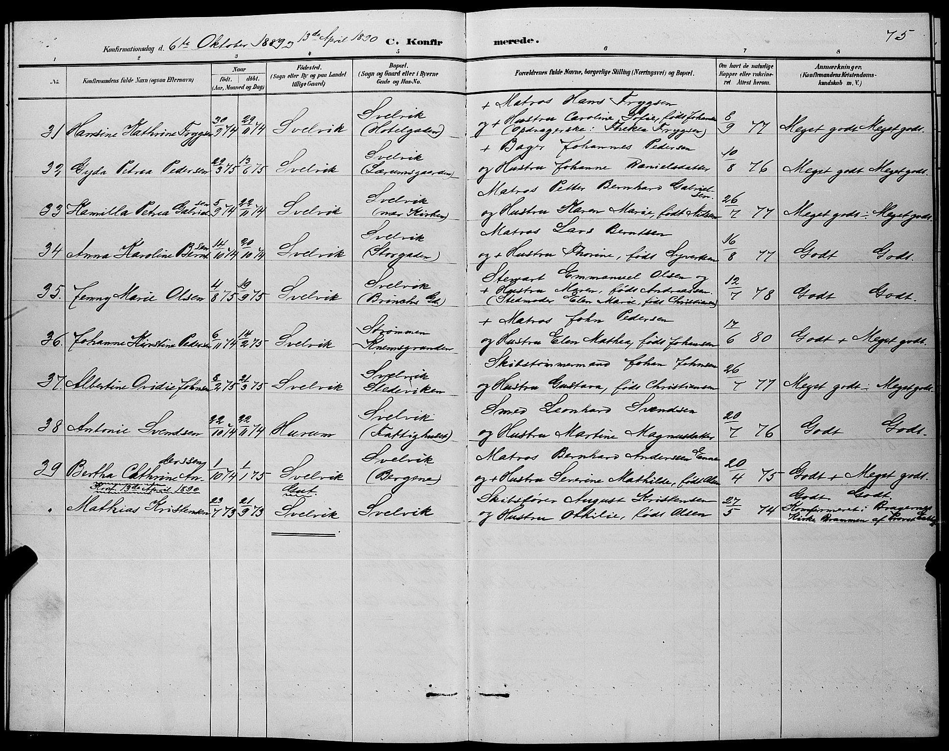 Strømm kirkebøker, SAKO/A-322/G/Gb/L0001: Parish register (copy) no. II 1, 1889-1896, p. 75