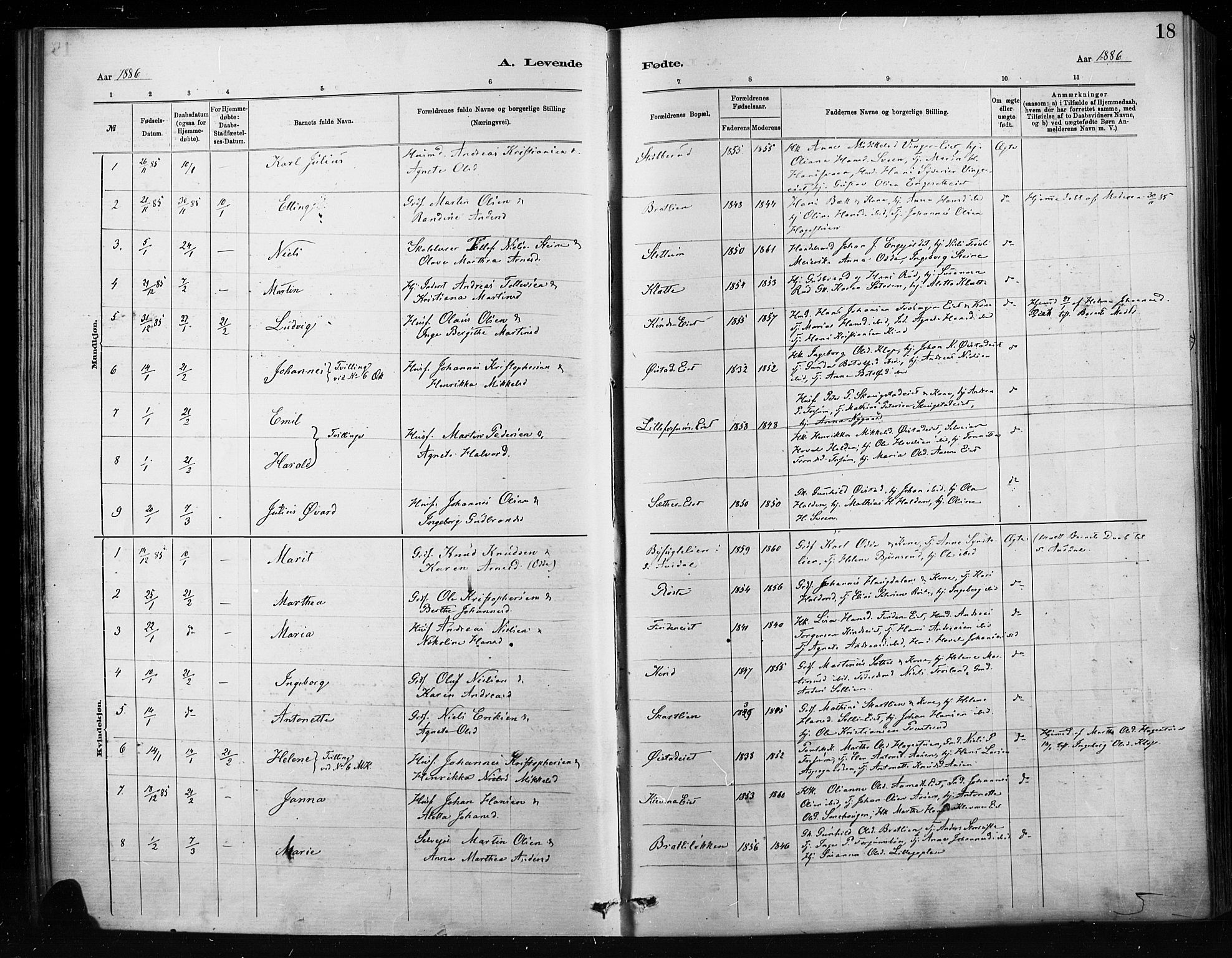 Nordre Land prestekontor, SAH/PREST-124/H/Ha/Haa/L0004: Parish register (official) no. 4, 1882-1896, p. 18