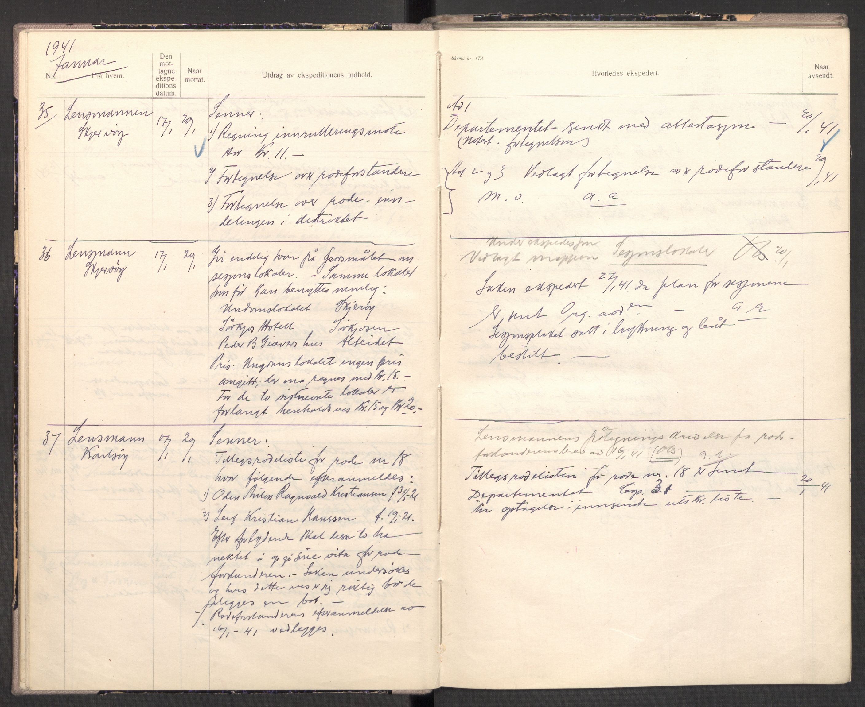 Norges arbeidstjeneste, AV/RA-S-5014/C/Ca/L0001: Journal for utskrivning Nordland og Troms, 1940-1942, p. 21