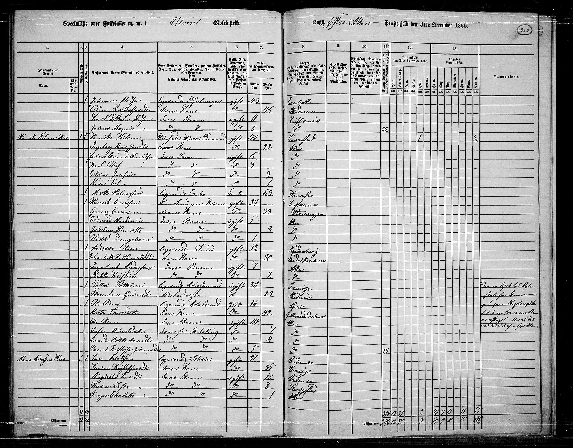 RA, 1865 census for Østre Aker, 1865, p. 196