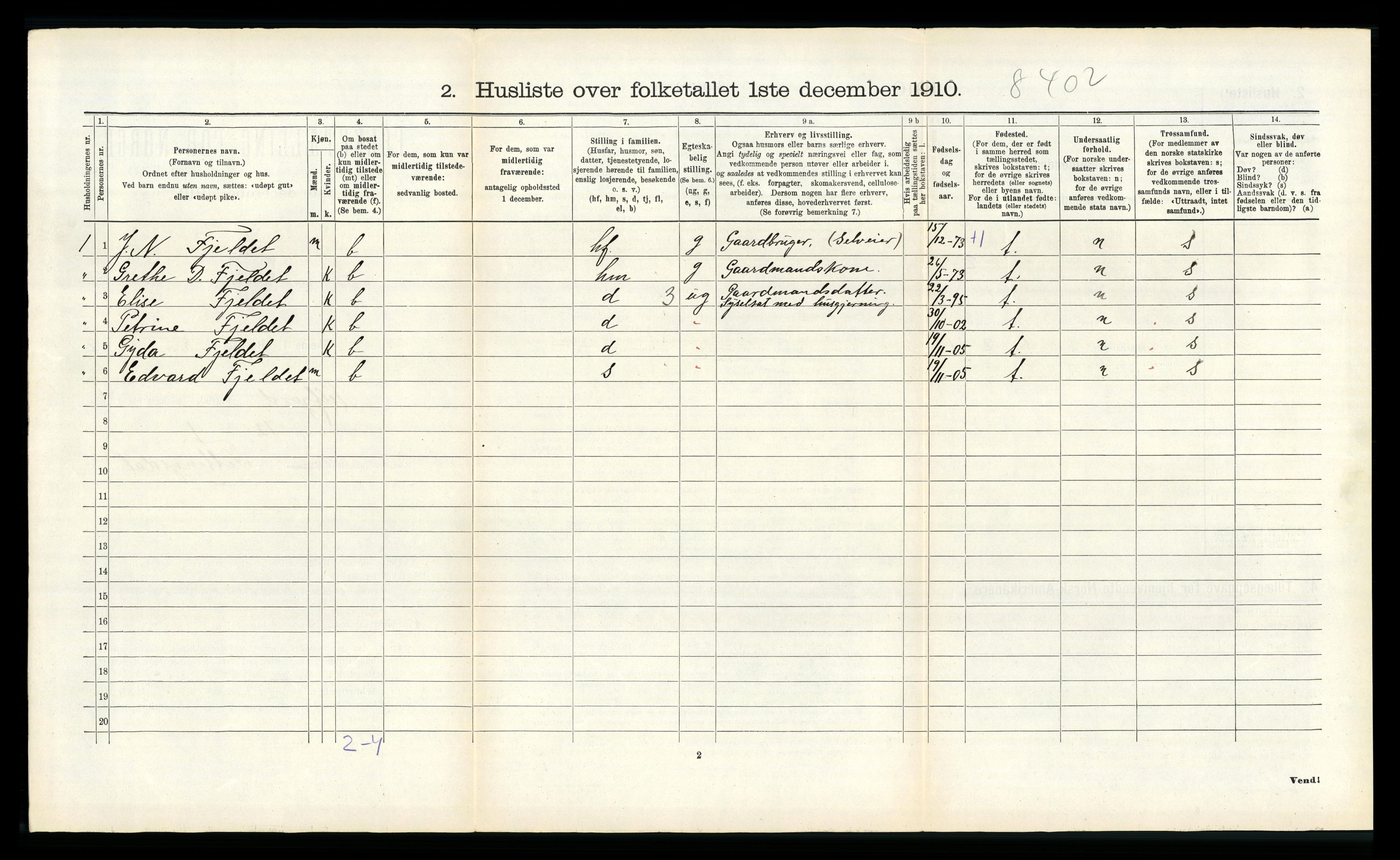 RA, 1910 census for Velfjord, 1910, p. 490