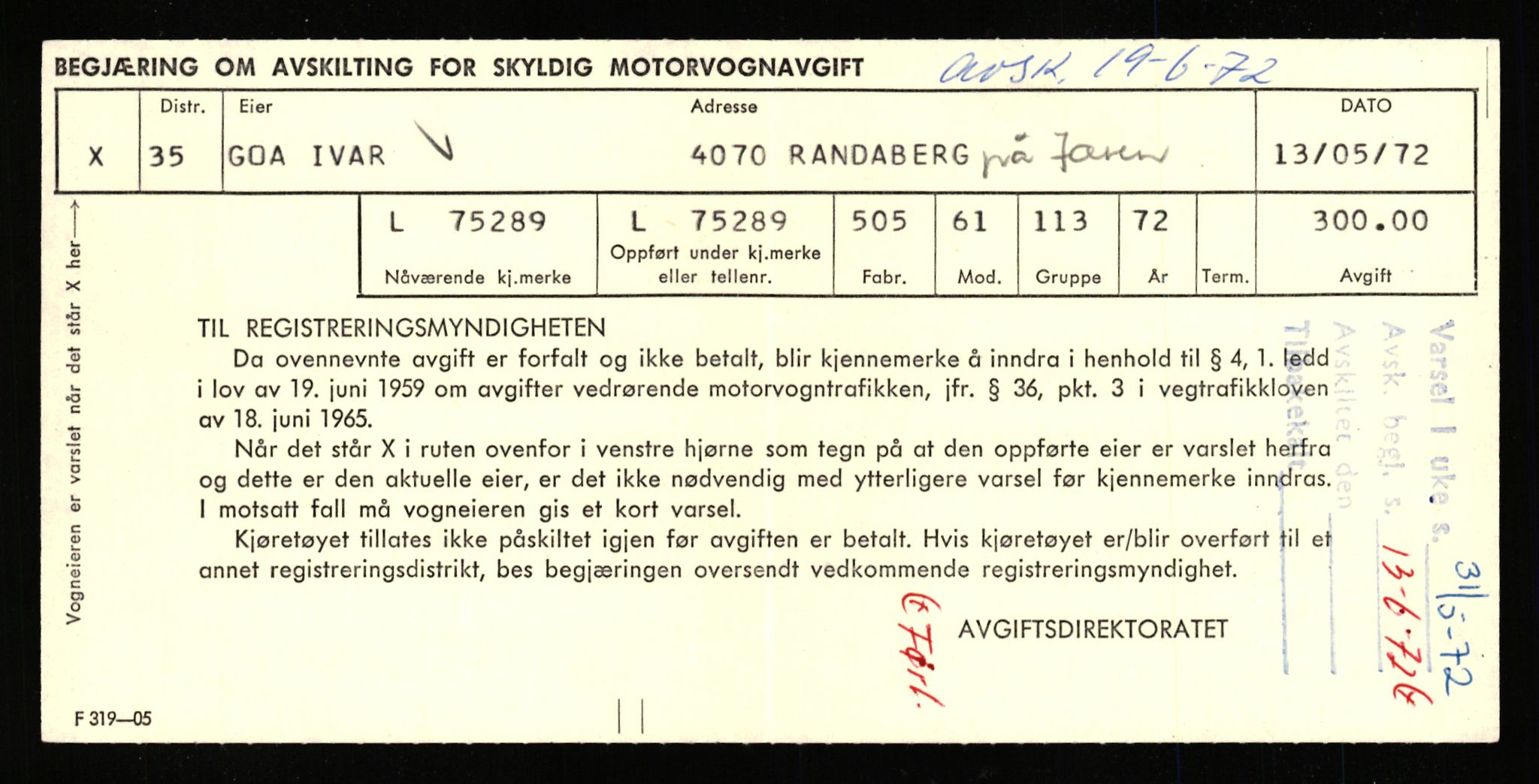 Stavanger trafikkstasjon, AV/SAST-A-101942/0/F/L0068: L-75000 - L-76799, 1930-1971, p. 371