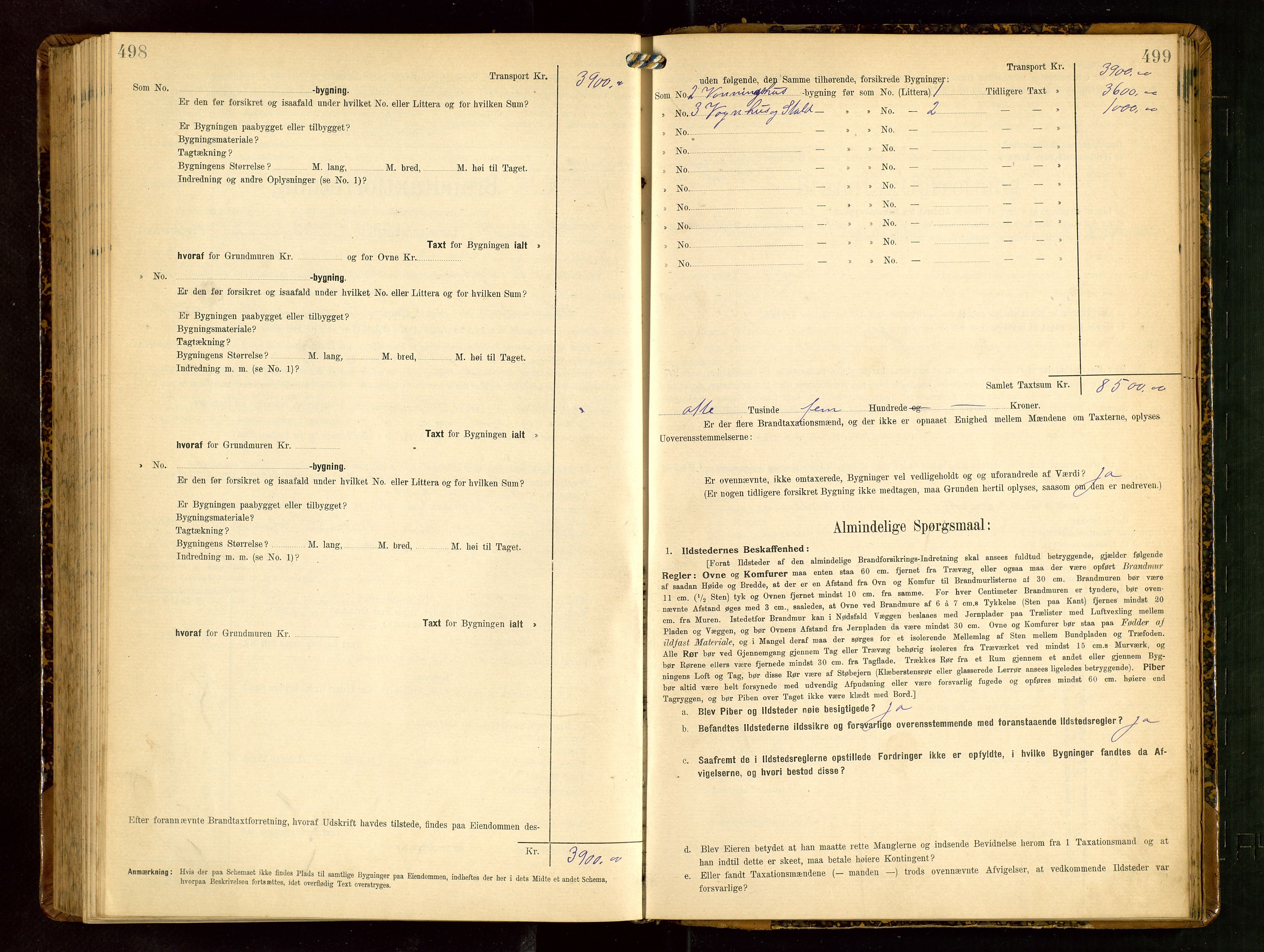 Håland lensmannskontor, AV/SAST-A-100100/Gob/L0003: Branntakstprotokoll - skjematakst. Register i boken., 1909-1910, p. 498-499