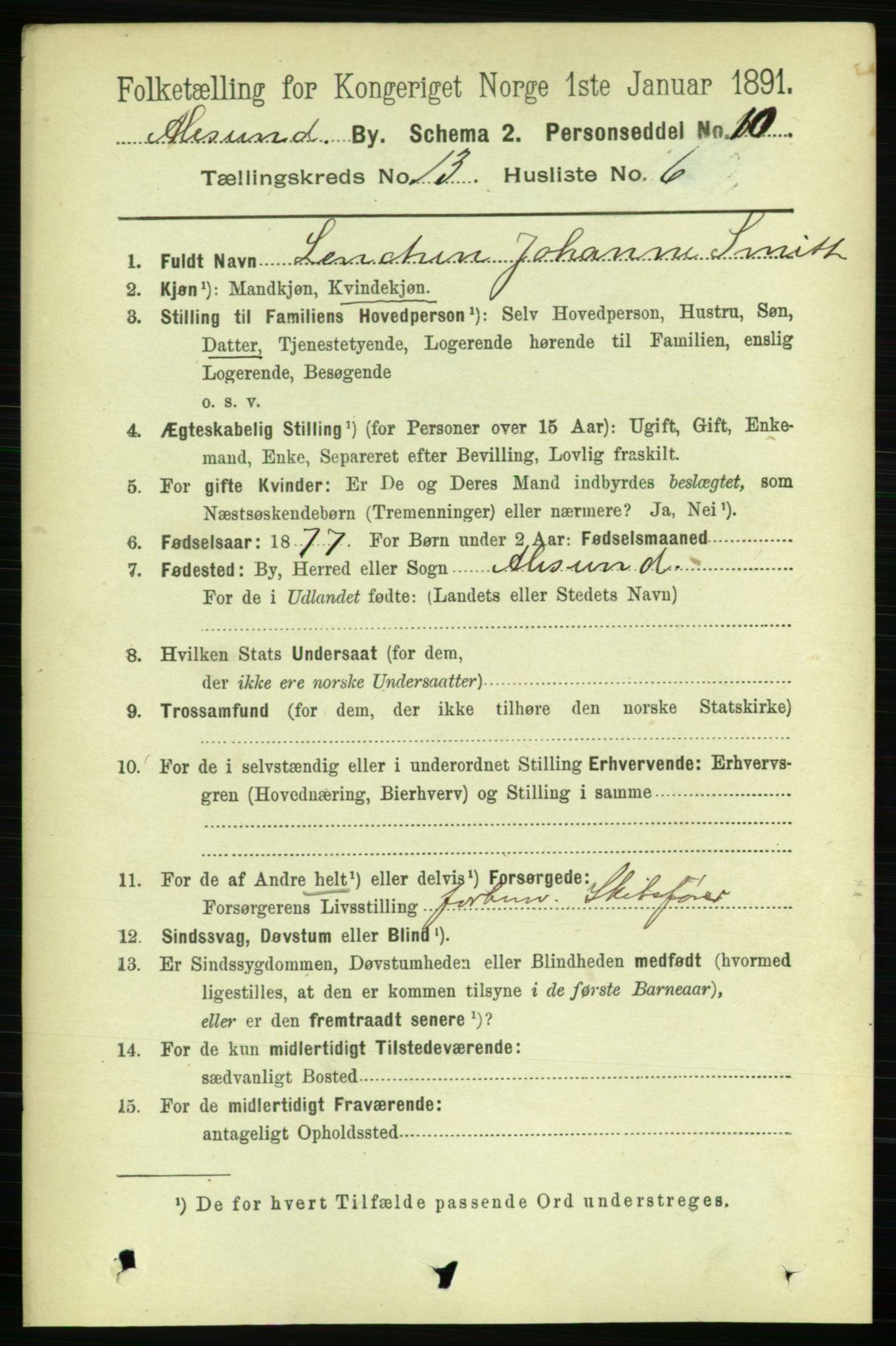 RA, 1891 census for 1501 Ålesund, 1891, p. 8065