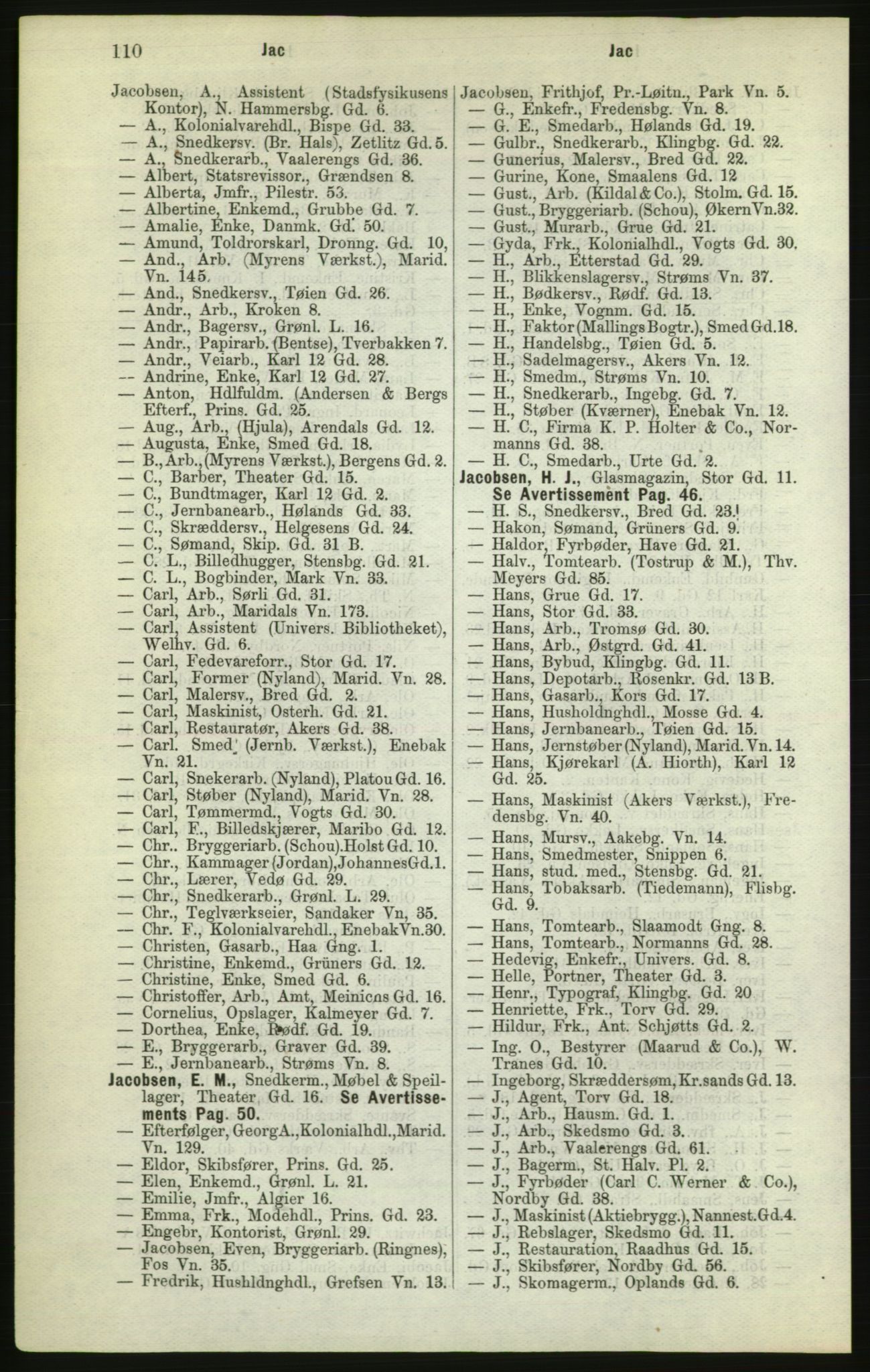 Kristiania/Oslo adressebok, PUBL/-, 1882, p. 110