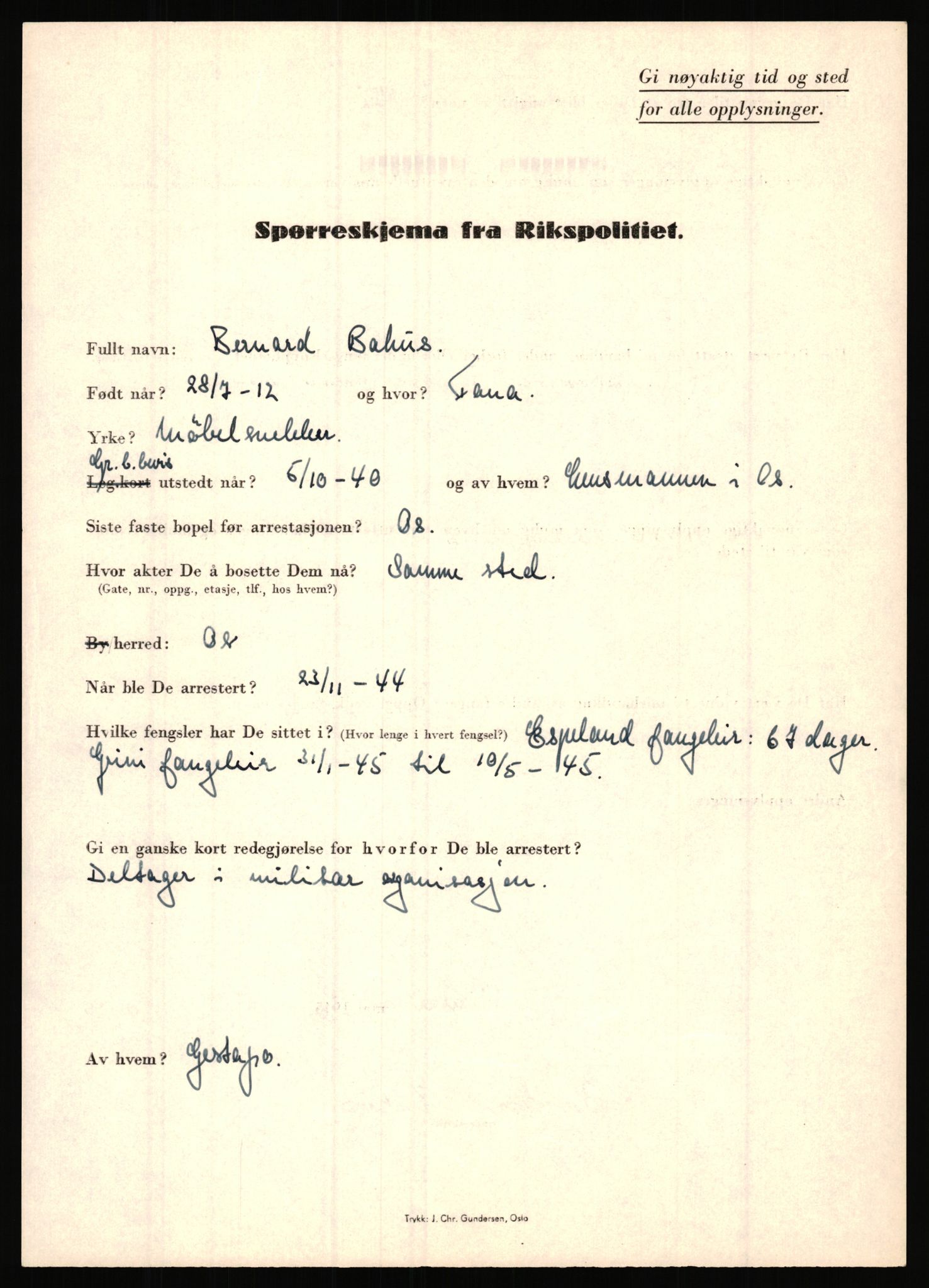 Rikspolitisjefen, AV/RA-S-1560/L/L0001: Abelseth, Rudolf - Berentsen, Odd, 1940-1945, p. 1063