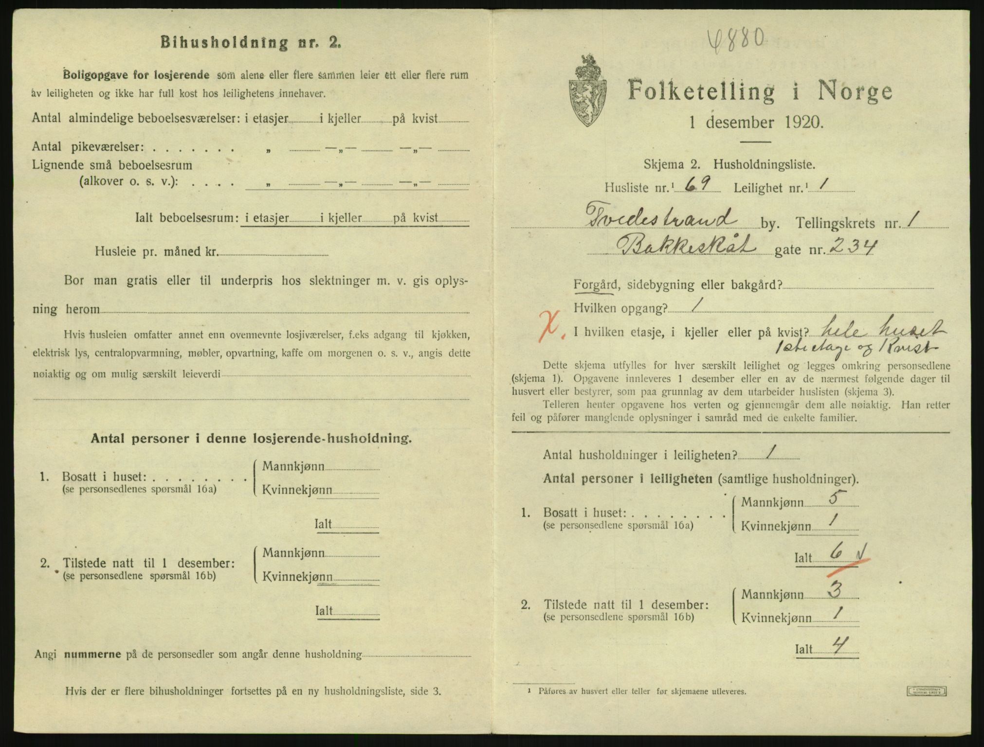 SAK, 1920 census for Tvedestrand, 1920, p. 797