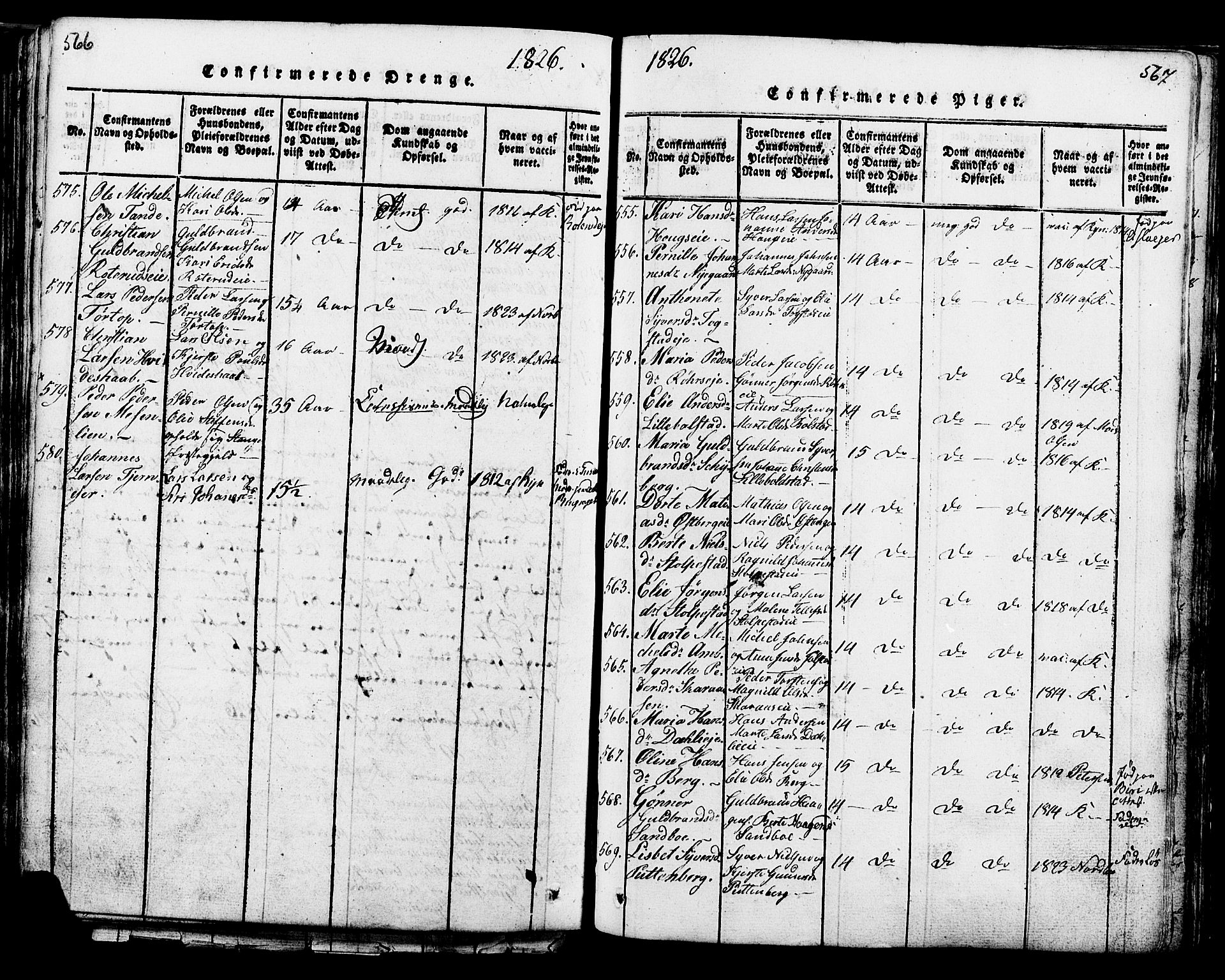 Ringsaker prestekontor, SAH/PREST-014/K/Ka/L0005: Parish register (official) no. 5, 1814-1826, p. 566-567